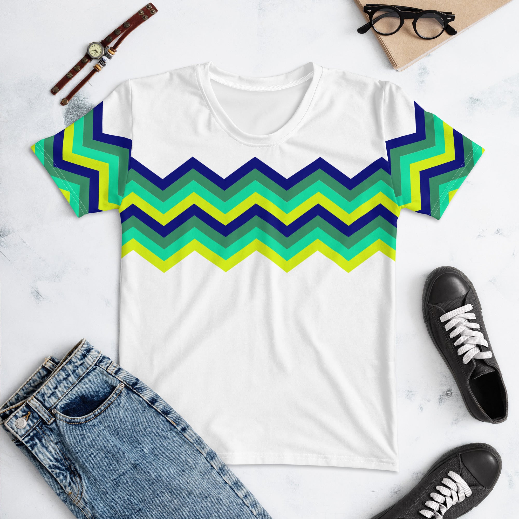 Women's T-shirt-Multicolor Zigzag IV-white