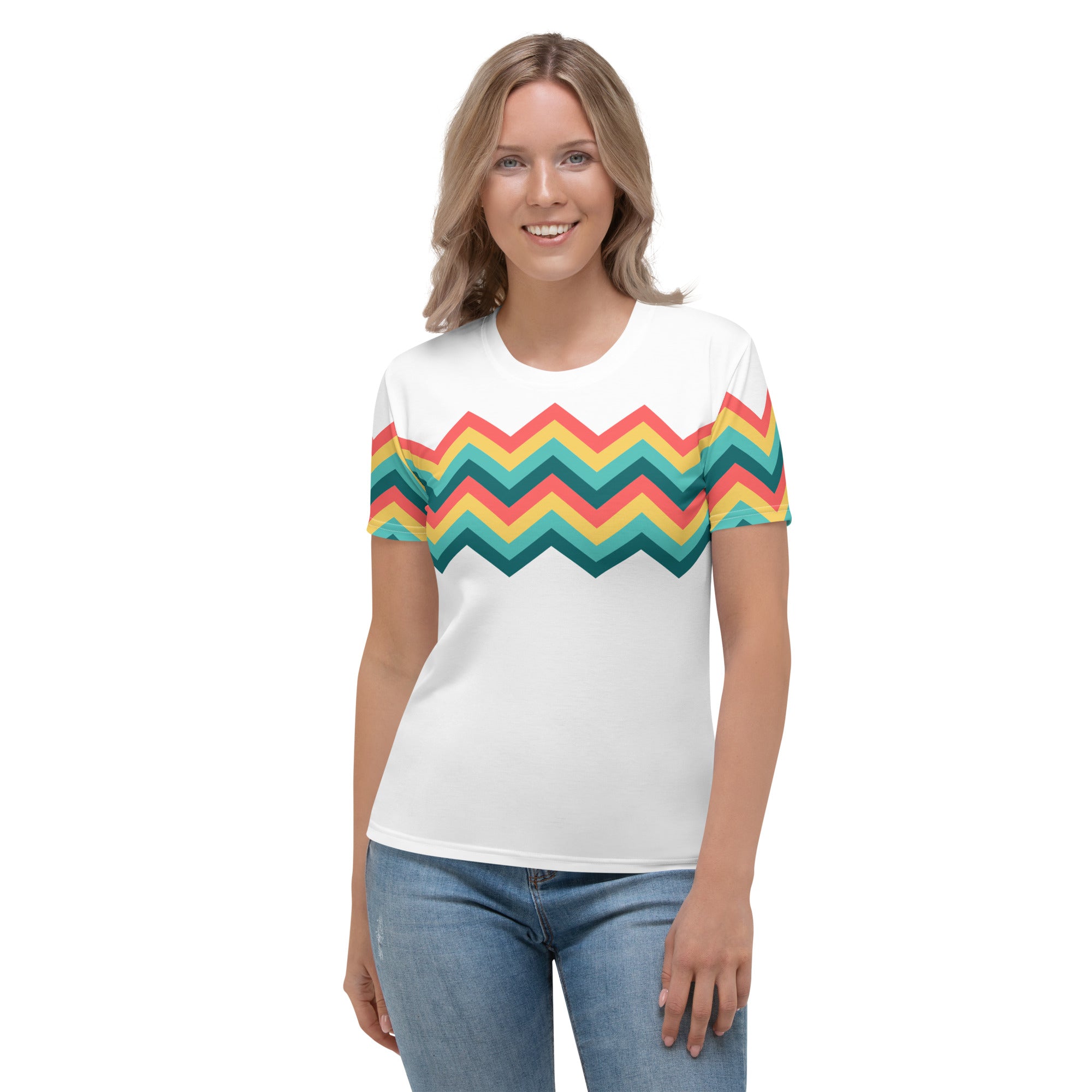 Women's T-shirt-Multicolor Zigzag III-white