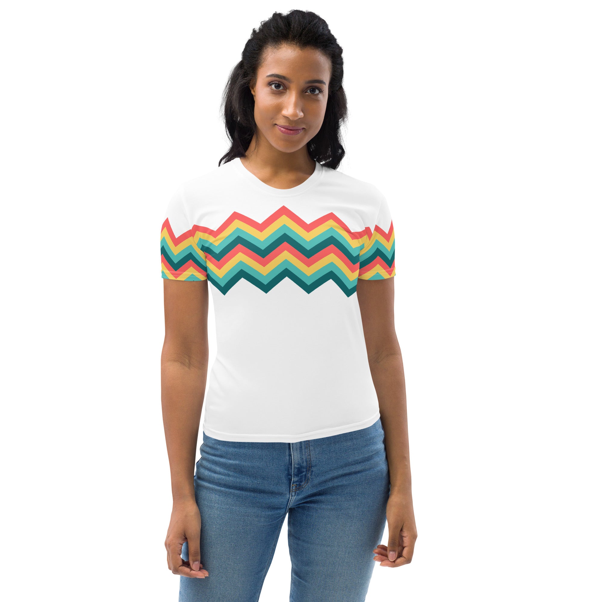 Women's T-shirt-Multicolor Zigzag III-white