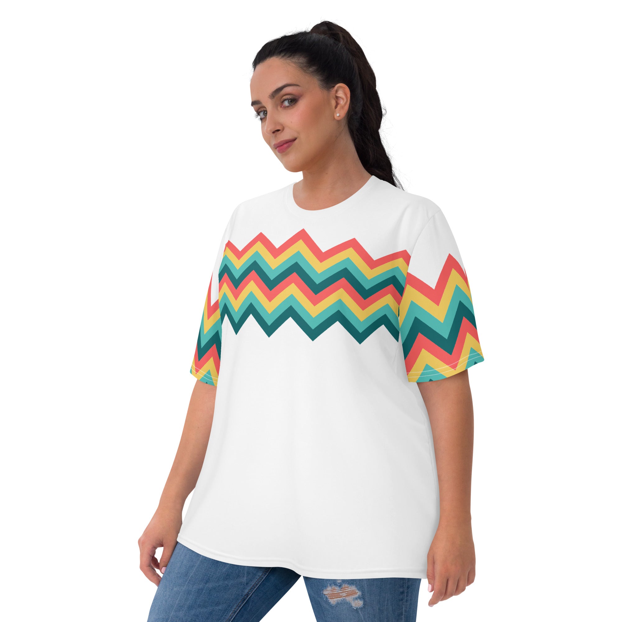 Women's T-shirt-Multicolor Zigzag III-white