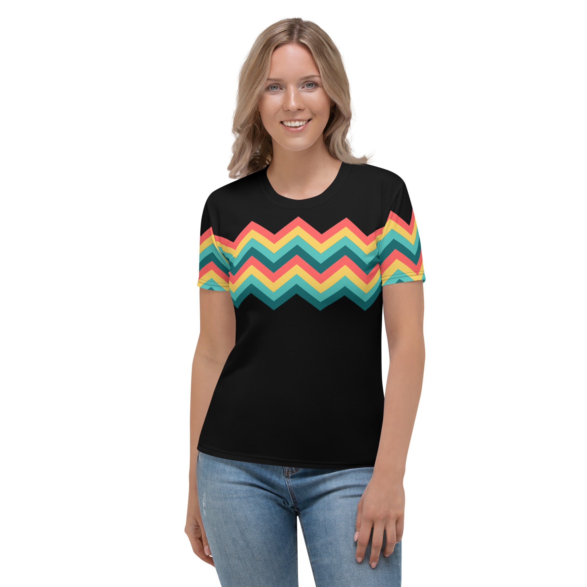 Women's T-shirt-Multicolor Zigzag III-Black