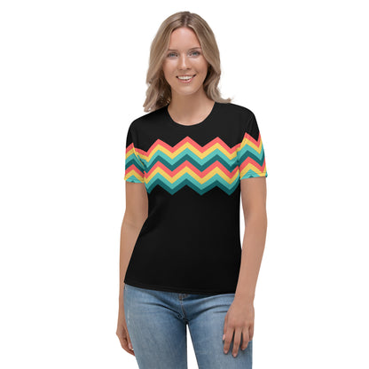 Women's T-shirt-Multicolor Zigzag III-Black
