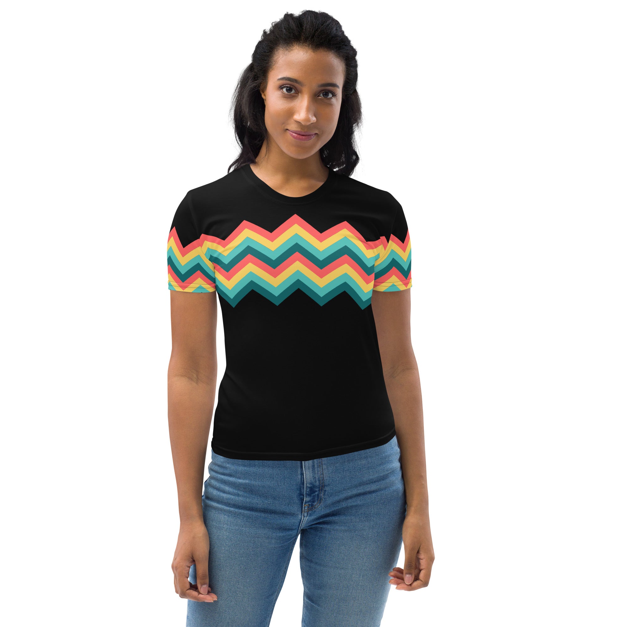 Women's T-shirt-Multicolor Zigzag III-Black