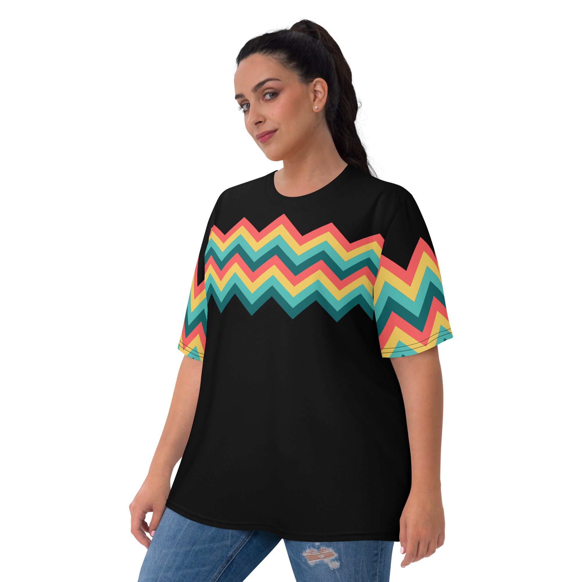 Women's T-shirt-Multicolor Zigzag III-Black