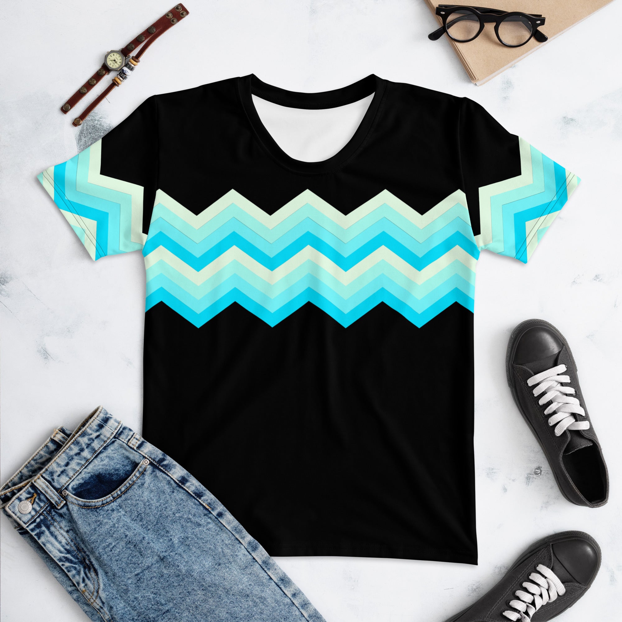 Women's T-shirt-Multicolor Zigzag II-Black