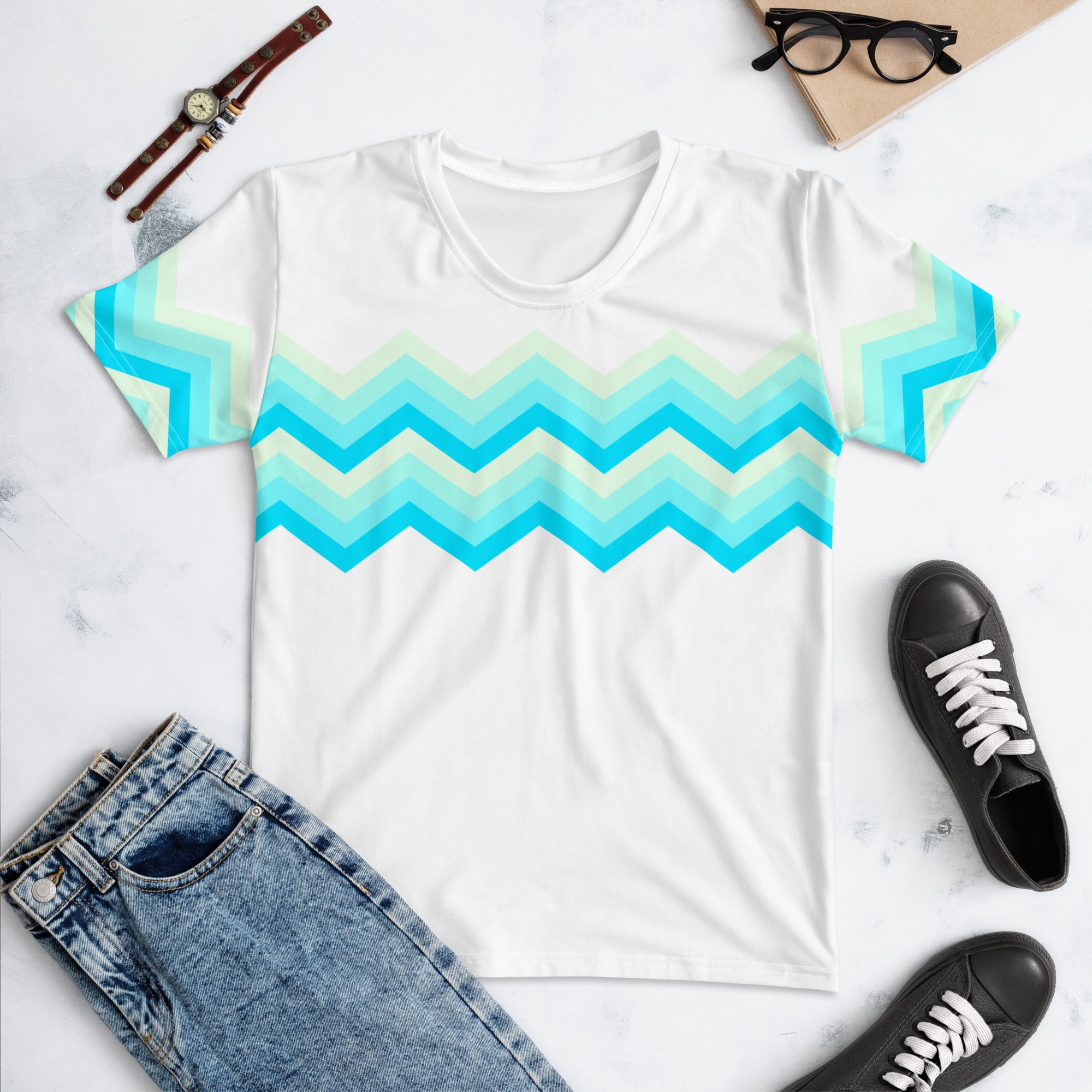 Women's T-shirt-Multicolor Zigzag II-White