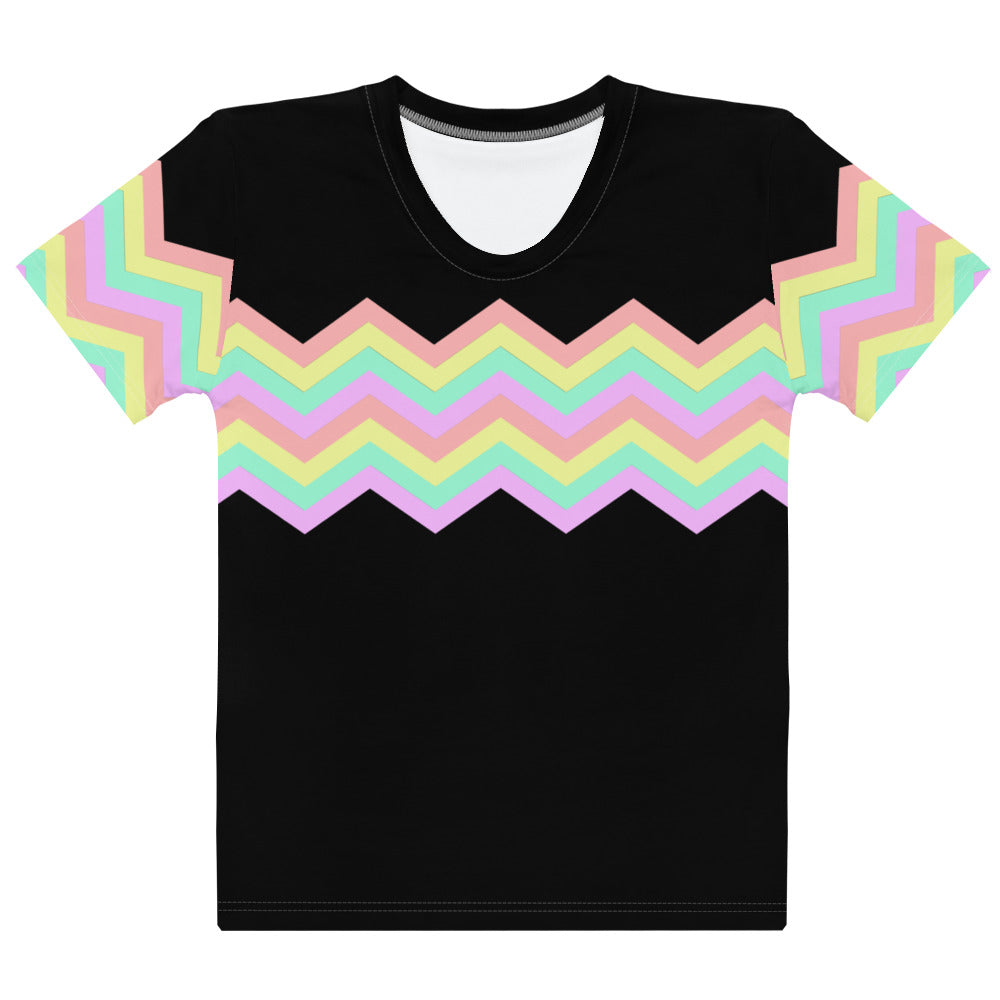 Women's T-shirt-Multicolor Zigzag I-Black