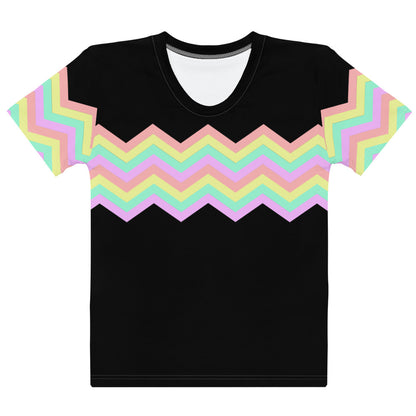 Women's T-shirt-Multicolor Zigzag I-Black