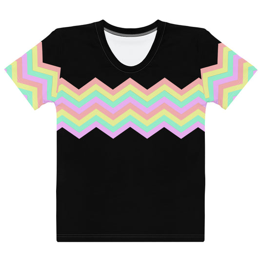 Women's T-shirt-Multicolor Zigzag I-Black