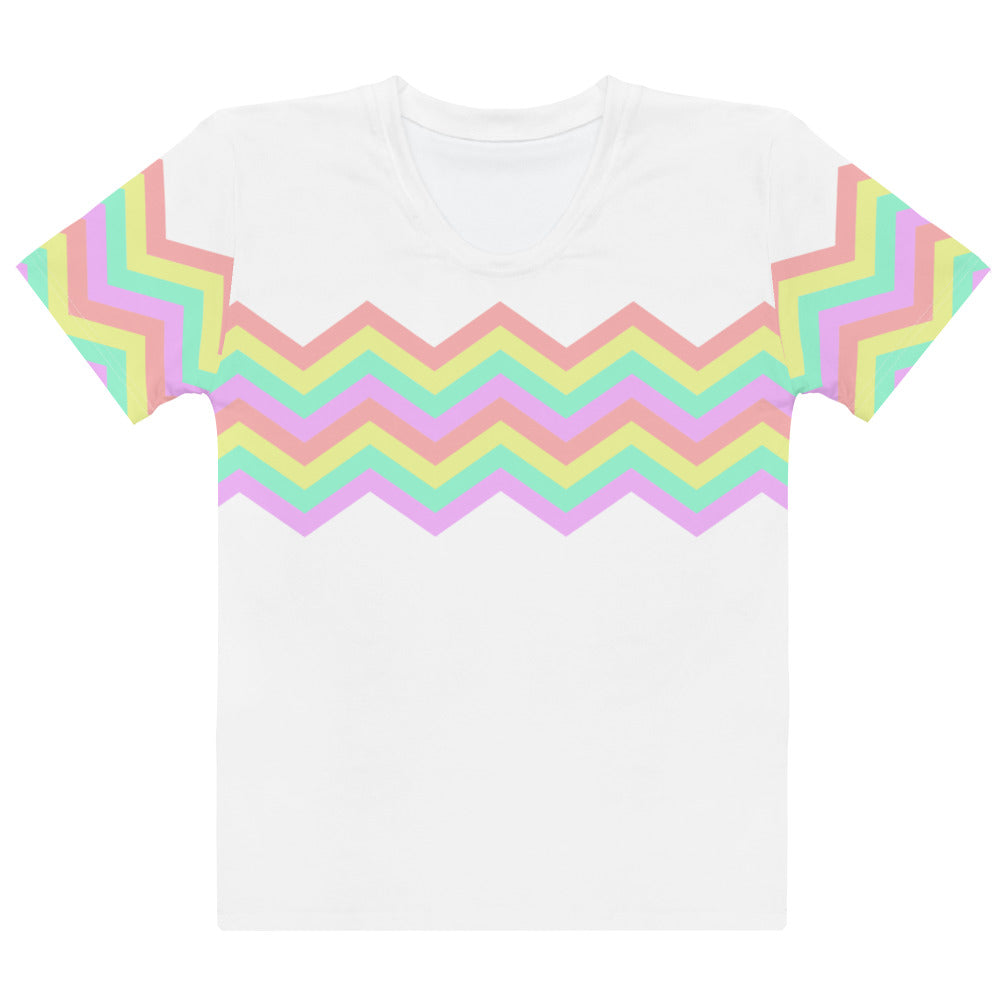 Women's T-shirt-Multicolor Zigzag I-White