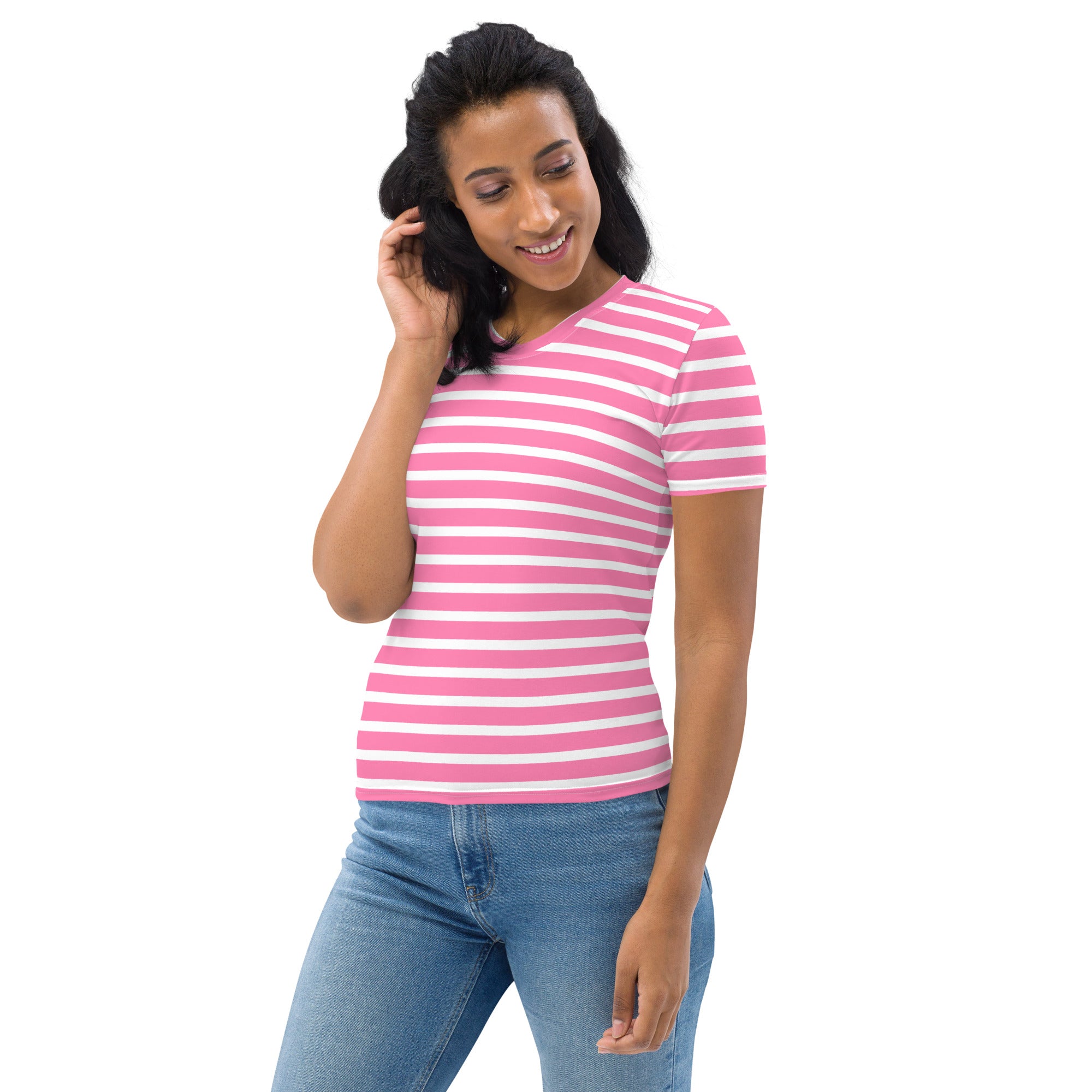 Women's T-shirt- White and Pink Striped