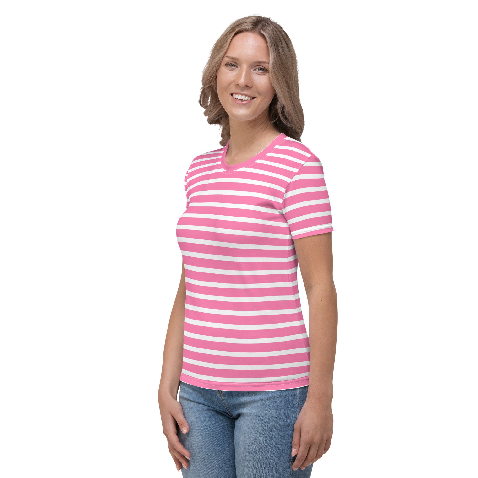 Women's T-shirt- White and Pink Striped