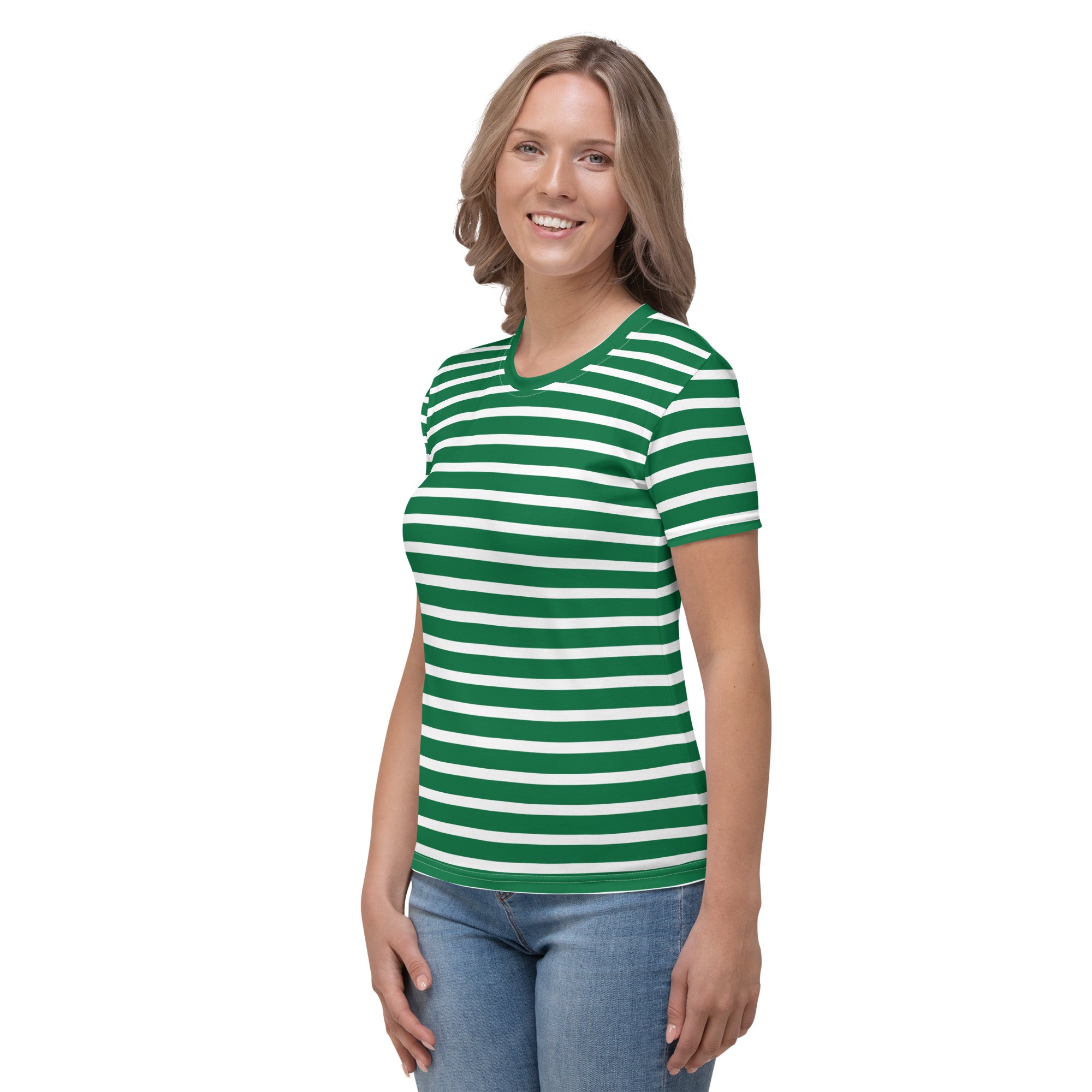 Women's T-shirt- White and Green Striped