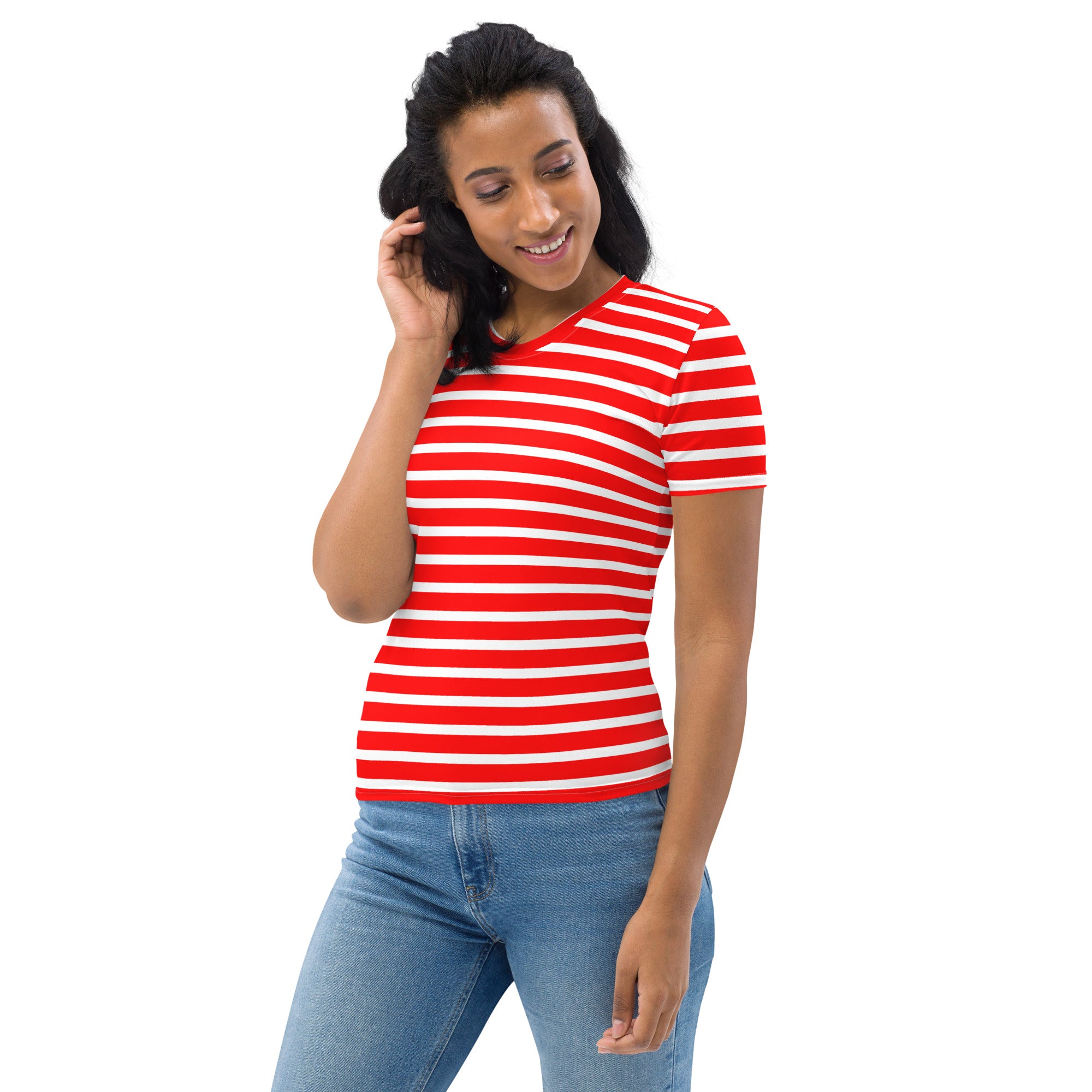 Women's T-shirt- White and Red Striped