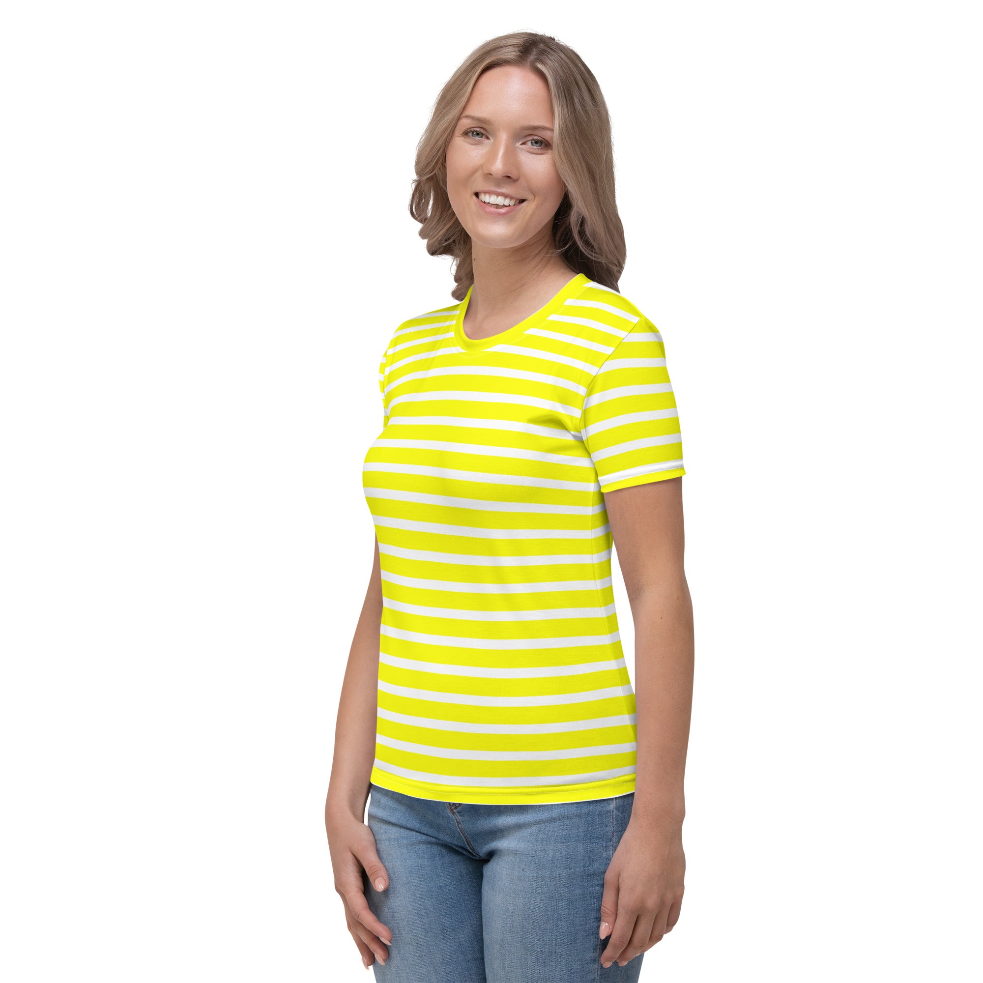 Women's T-shirt- White and Yellow Striped