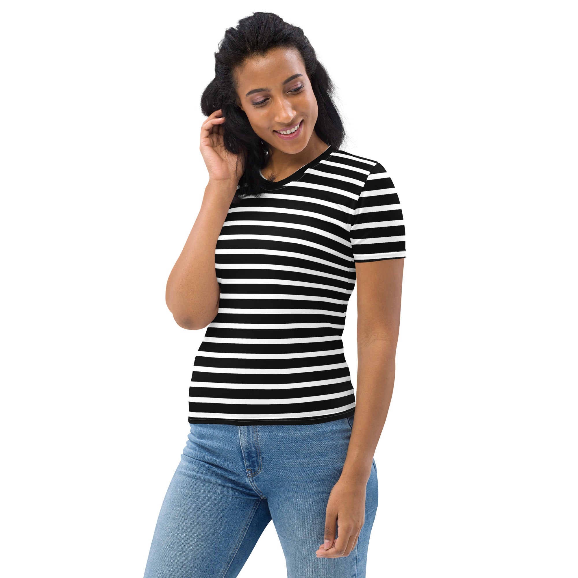 Women's T-shirt- White and Black Striped