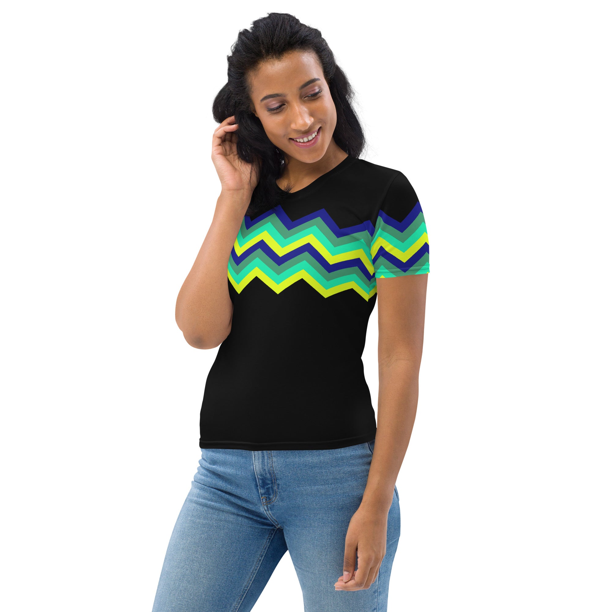 Women's T-shirt-Multicolor Zigzag IV-Black