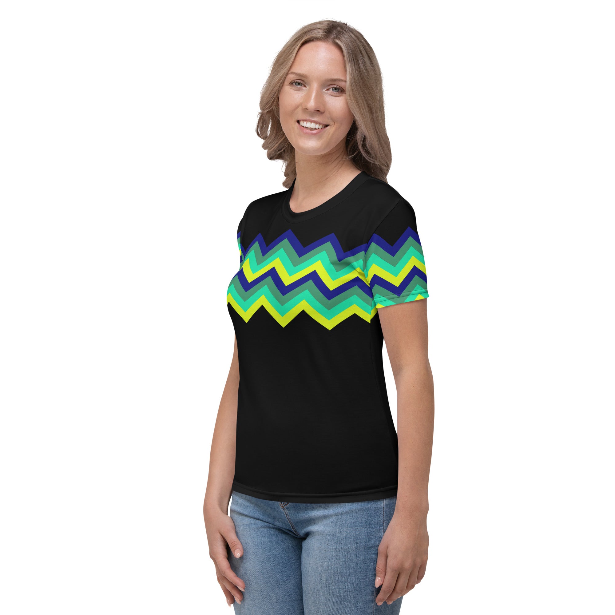 Women's T-shirt-Multicolor Zigzag IV-Black