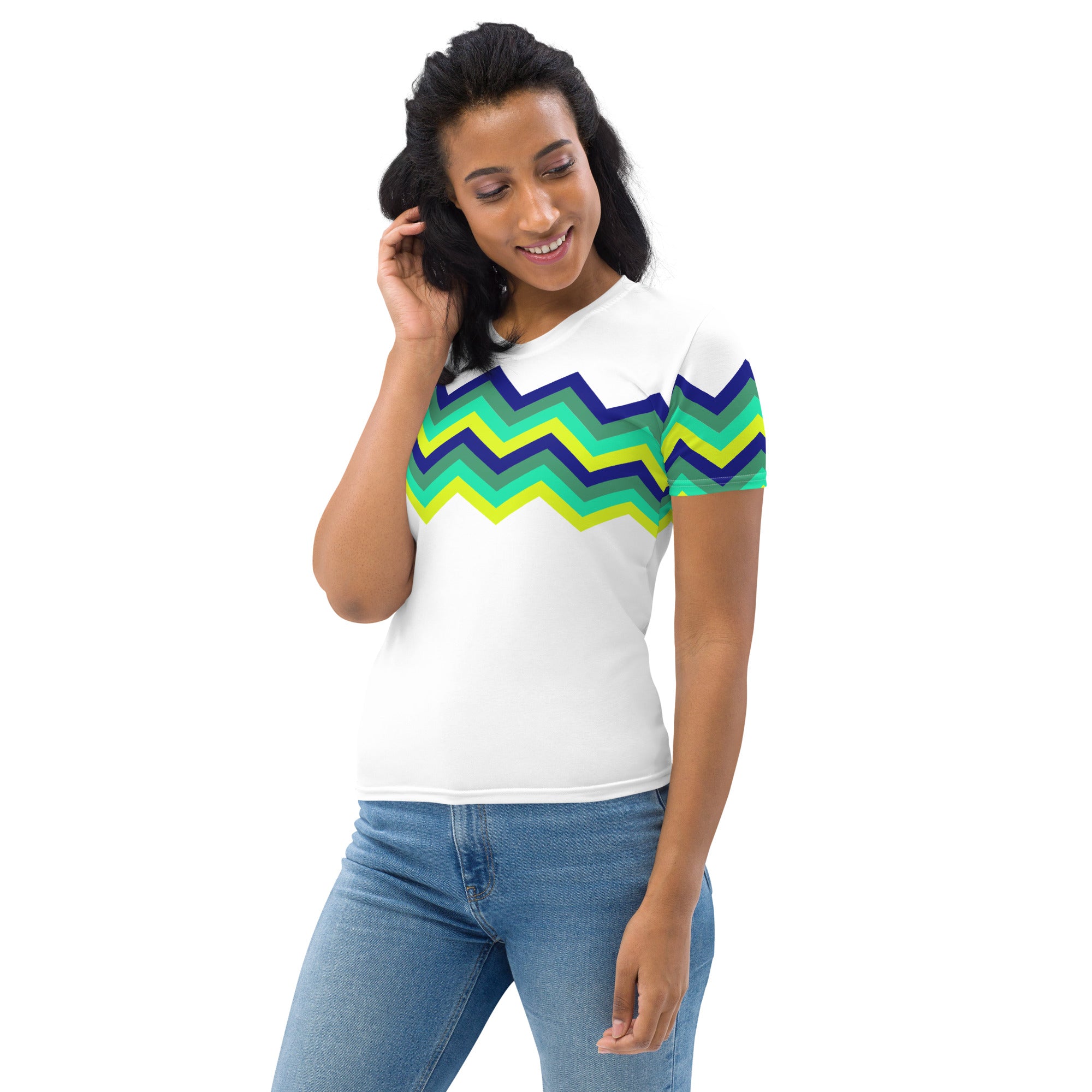 Women's T-shirt-Multicolor Zigzag IV-white