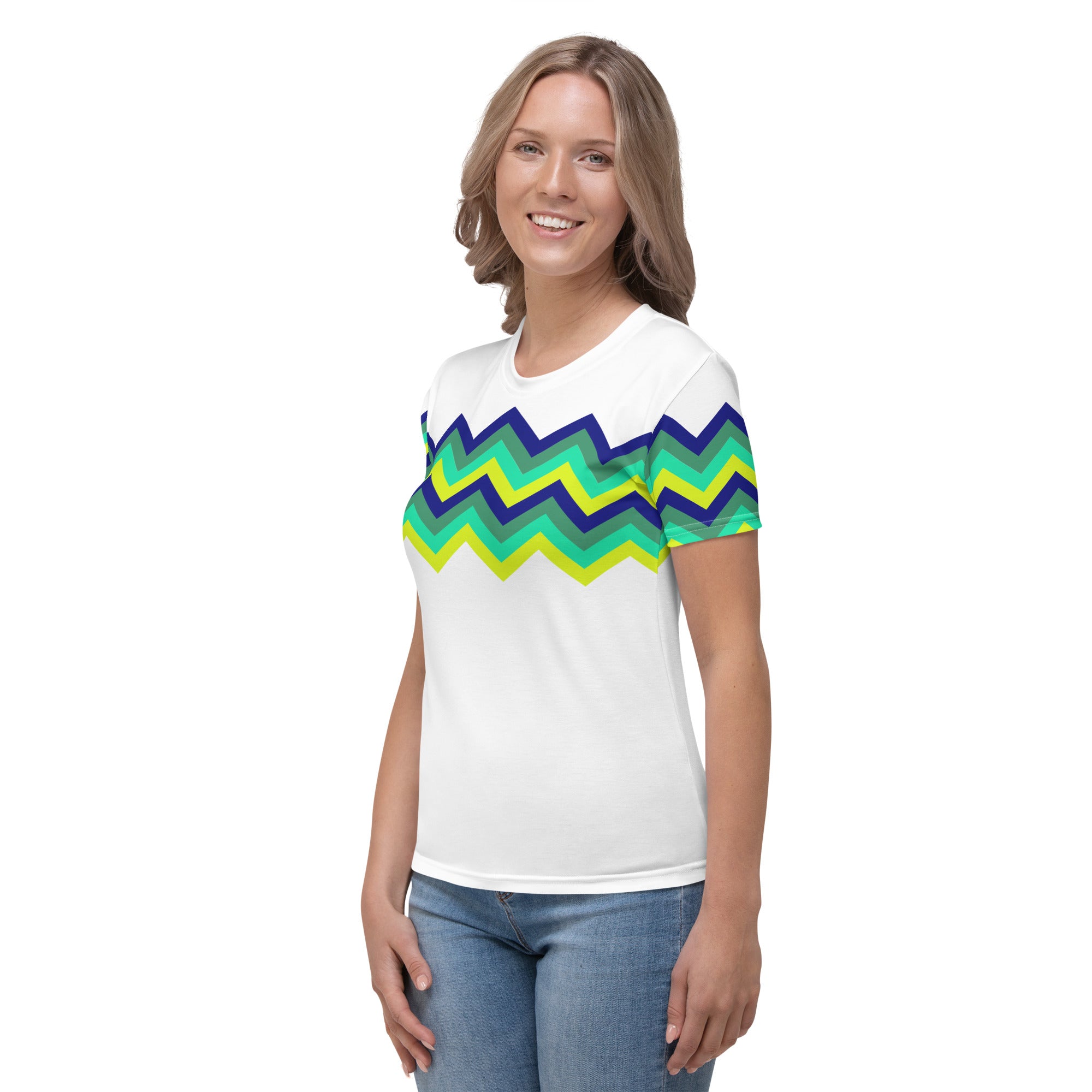 Women's T-shirt-Multicolor Zigzag IV-white