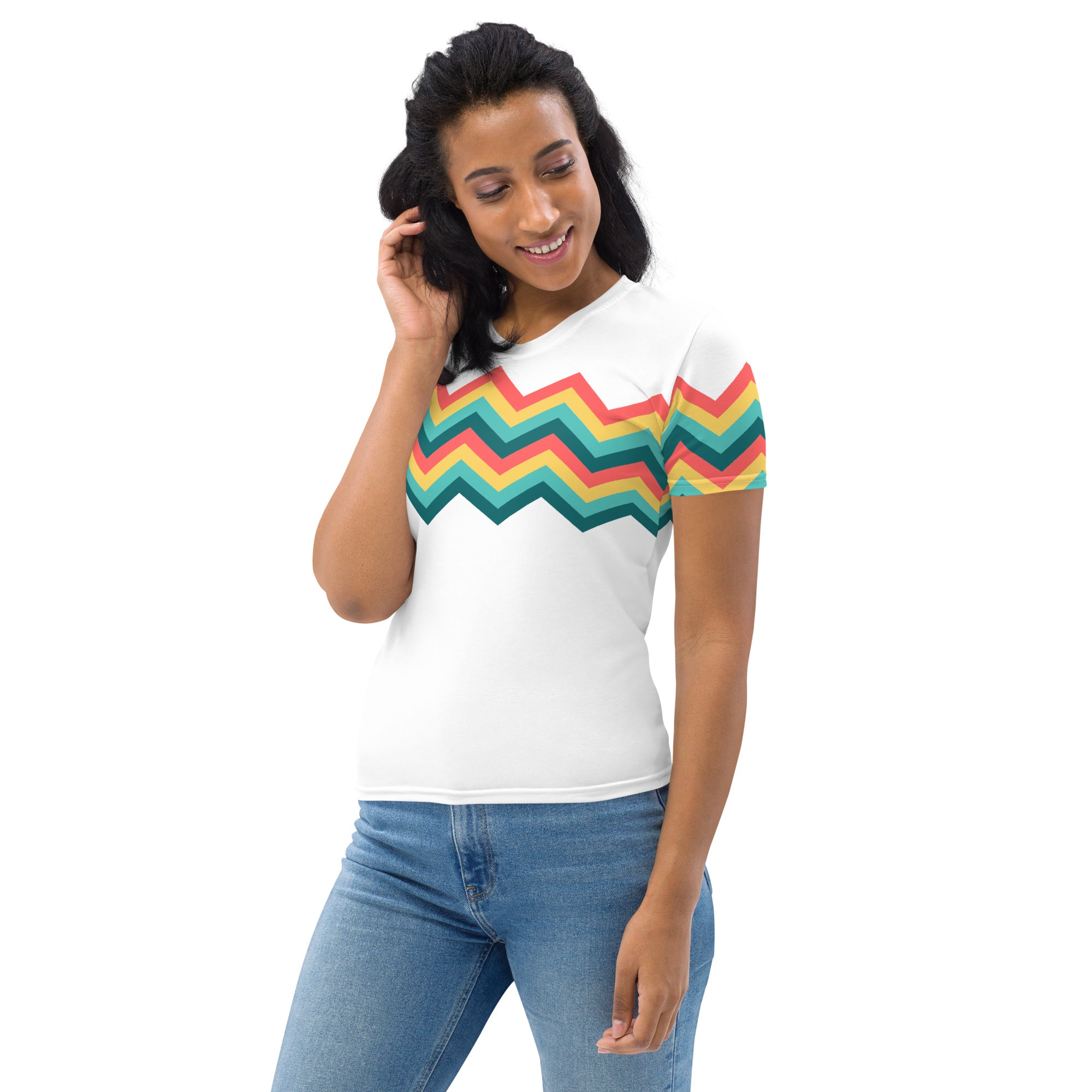 Women's T-shirt-Multicolor Zigzag III-white