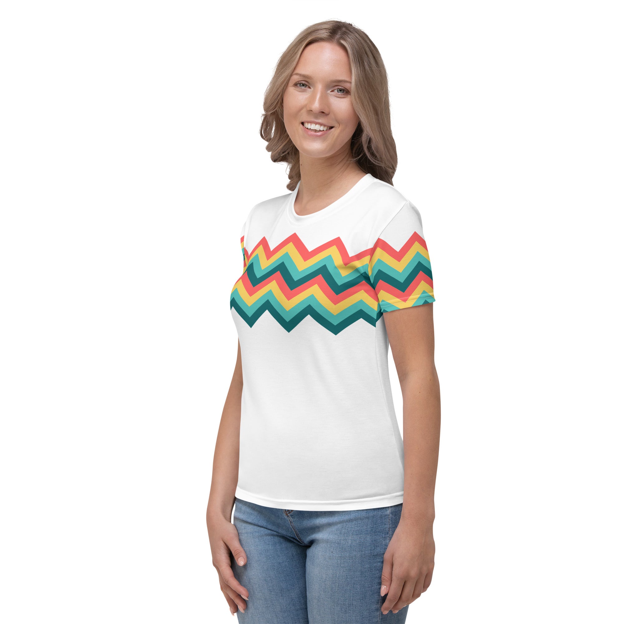 Women's T-shirt-Multicolor Zigzag III-white