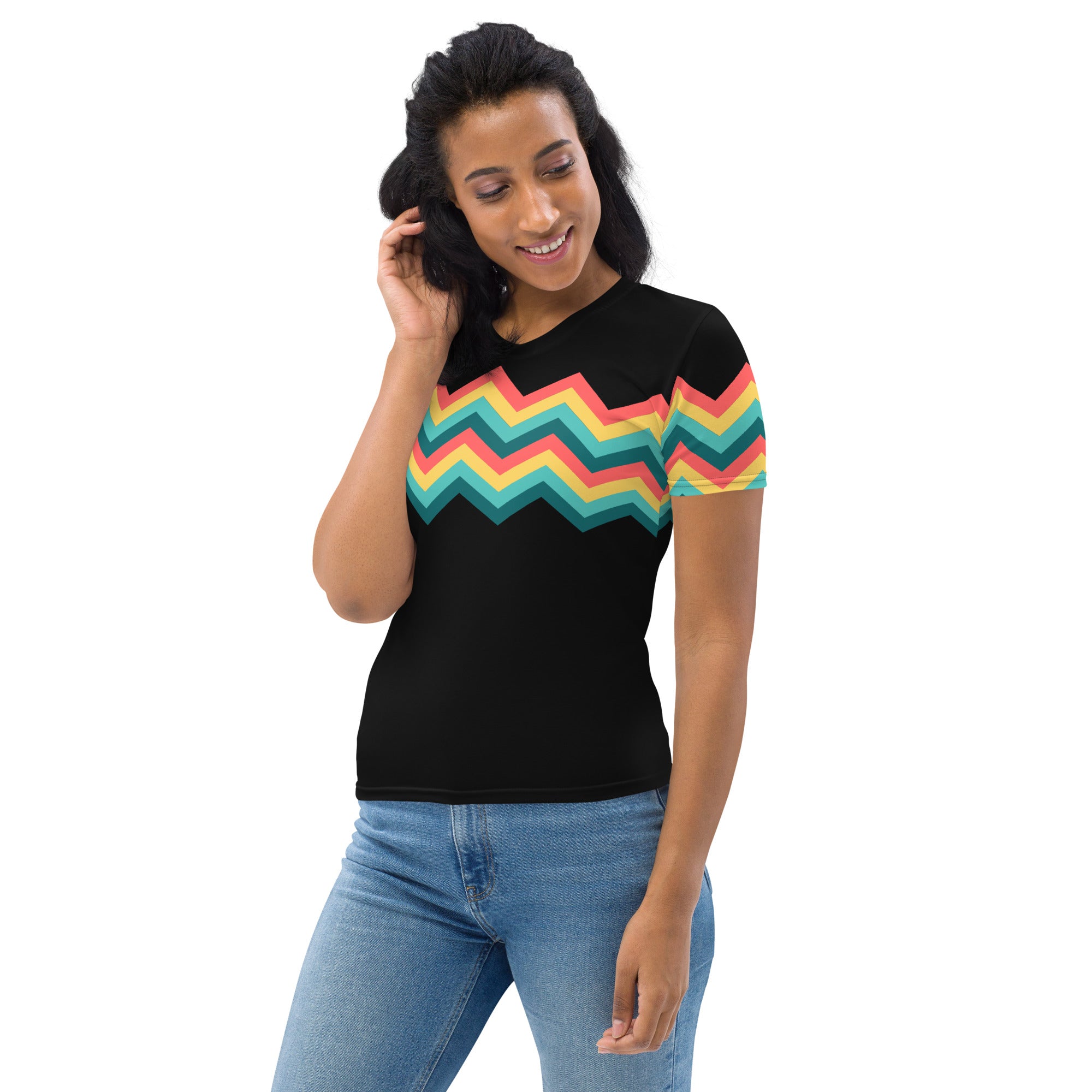 Women's T-shirt-Multicolor Zigzag III-Black