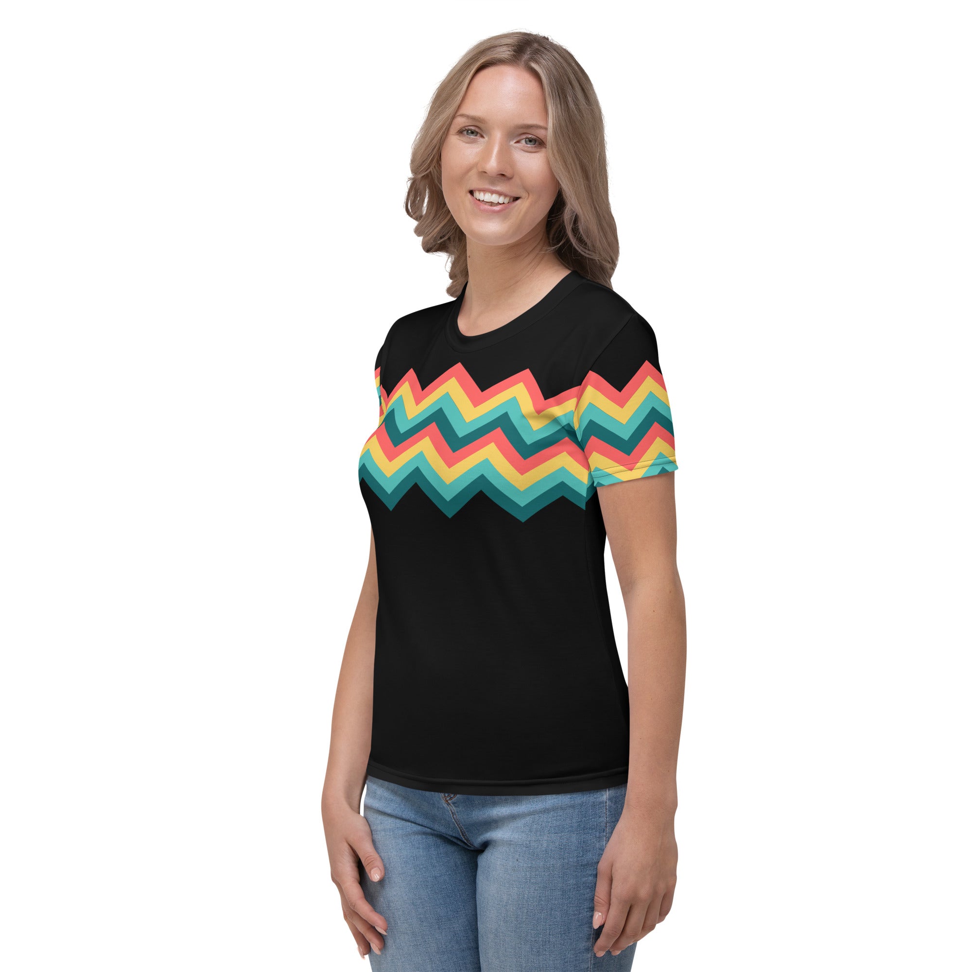 Women's T-shirt-Multicolor Zigzag III-Black