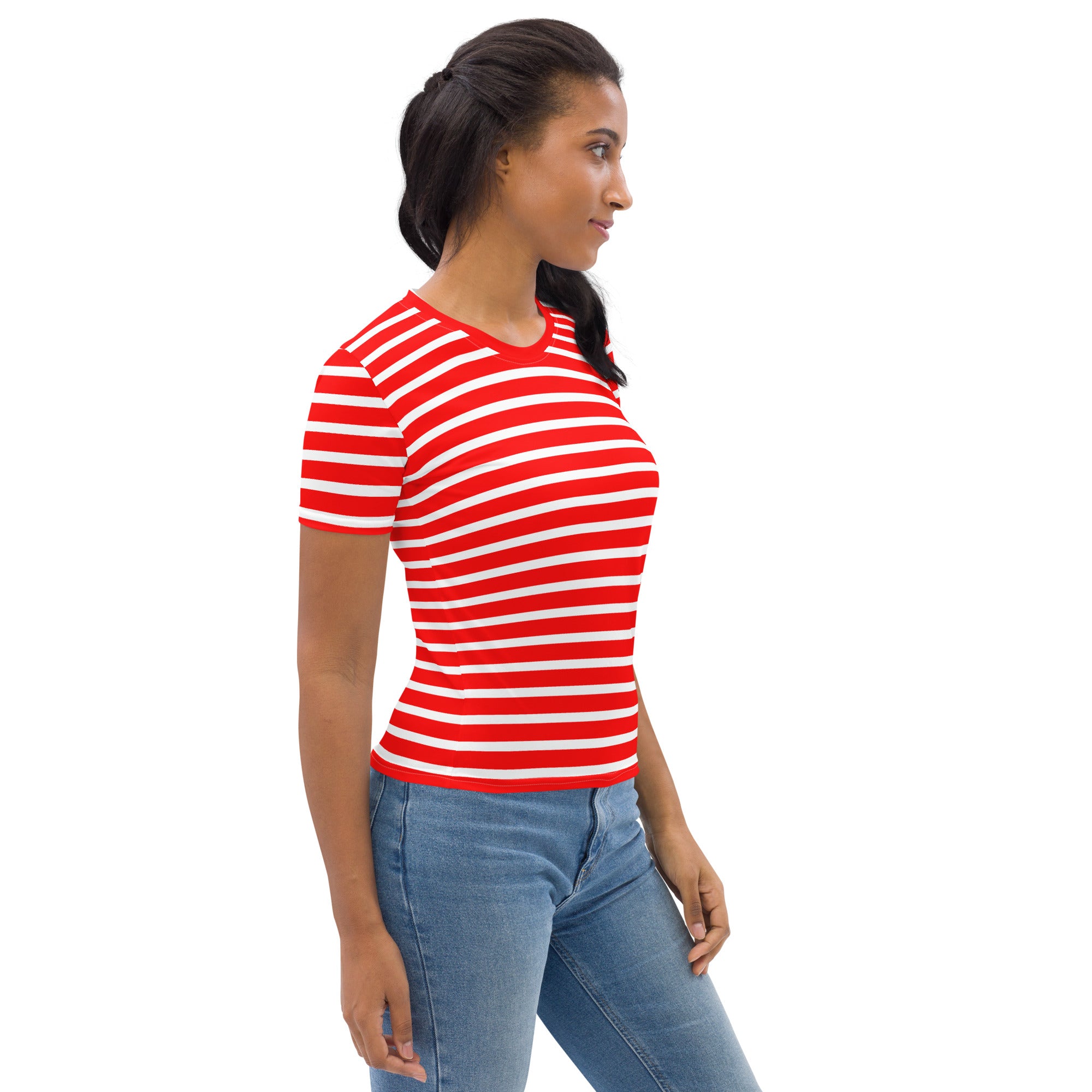 Women's T-shirt- White and Red Striped