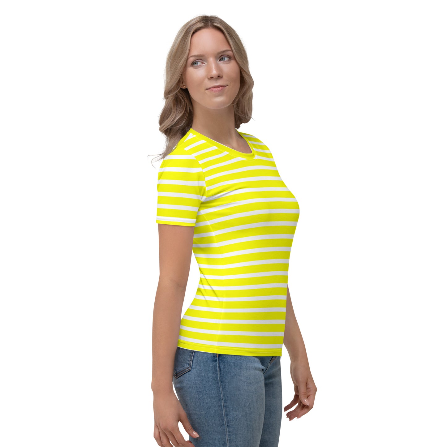 Women's T-shirt- White and Yellow Striped