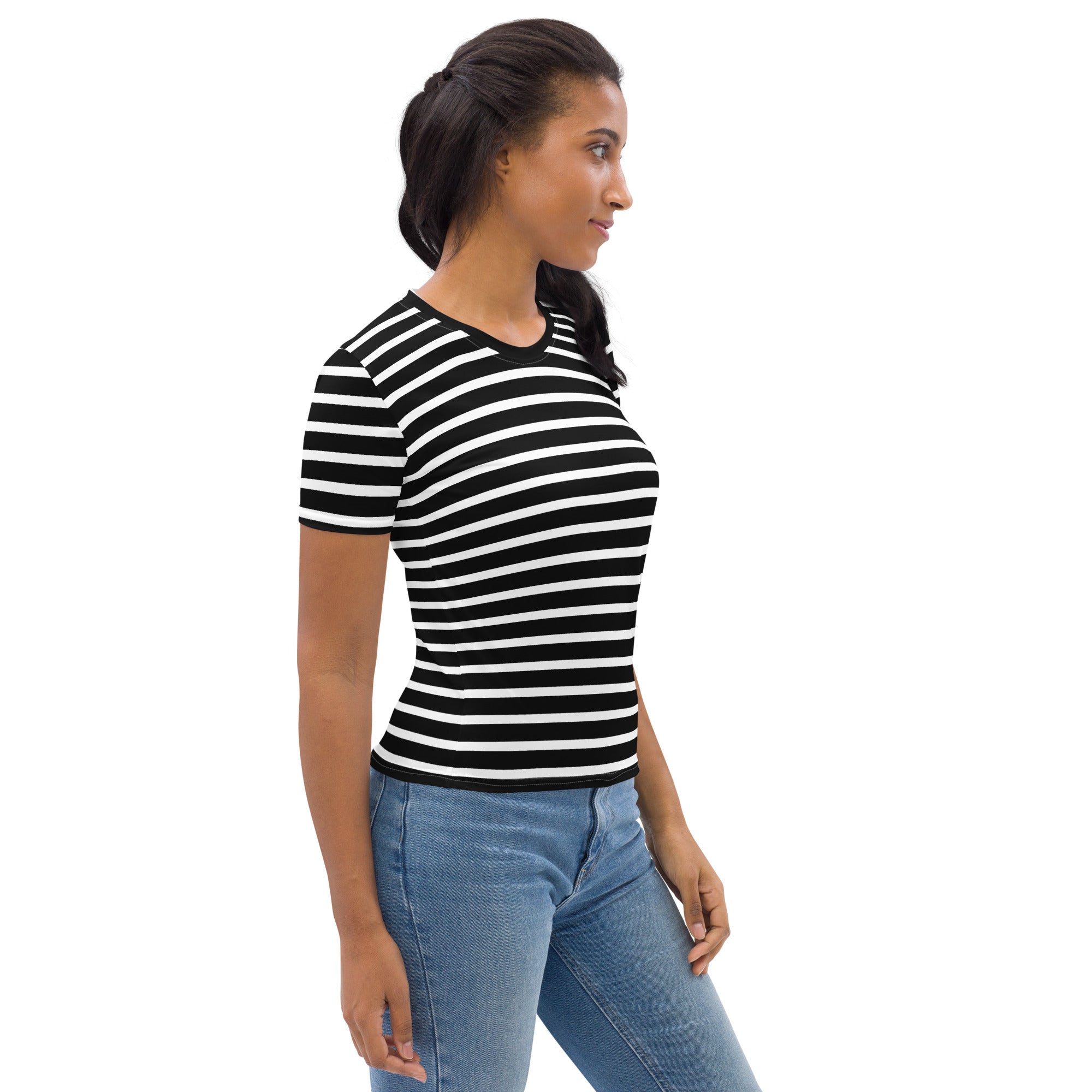 Women's T-shirt- White and Black Striped