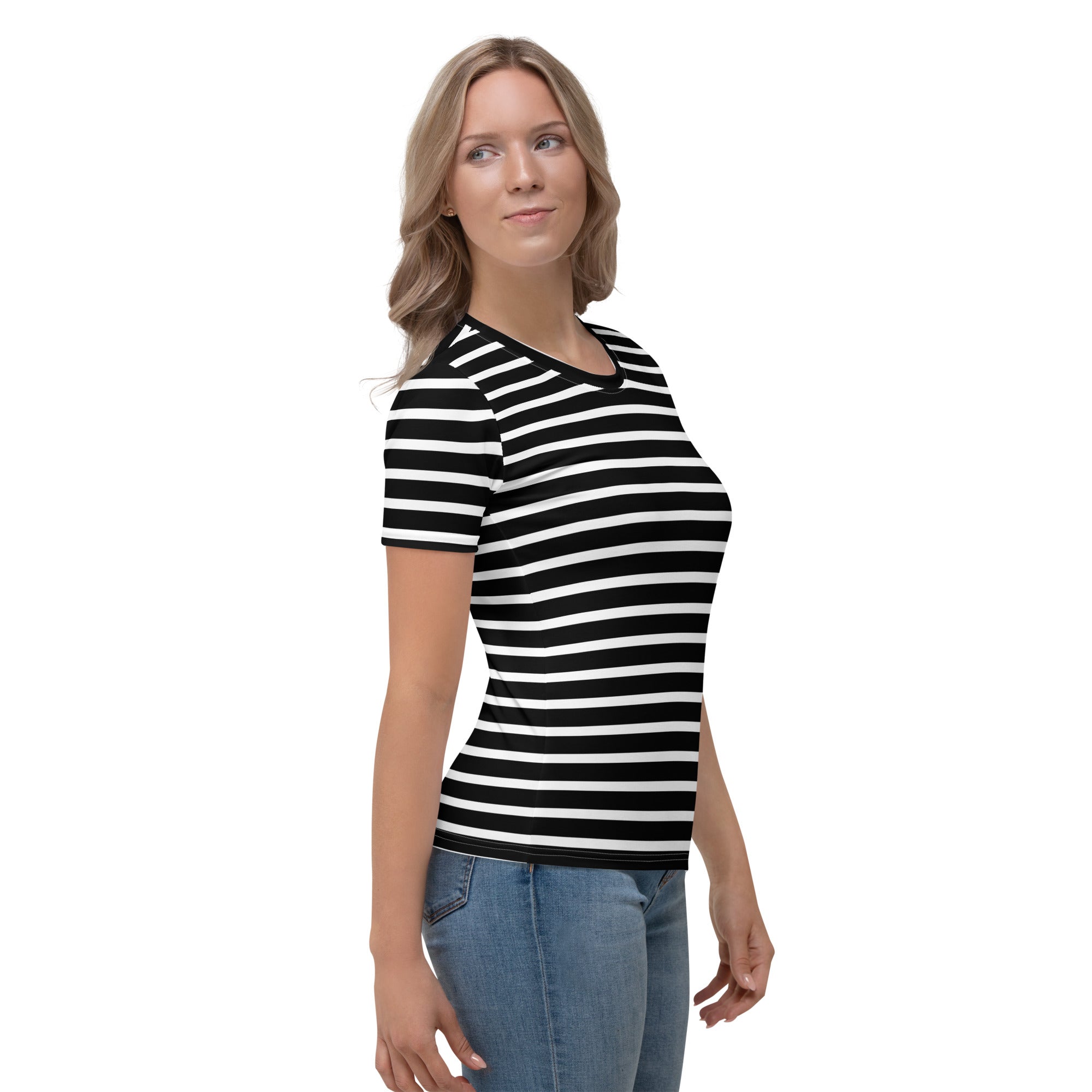 Women's T-shirt- White and Black Striped