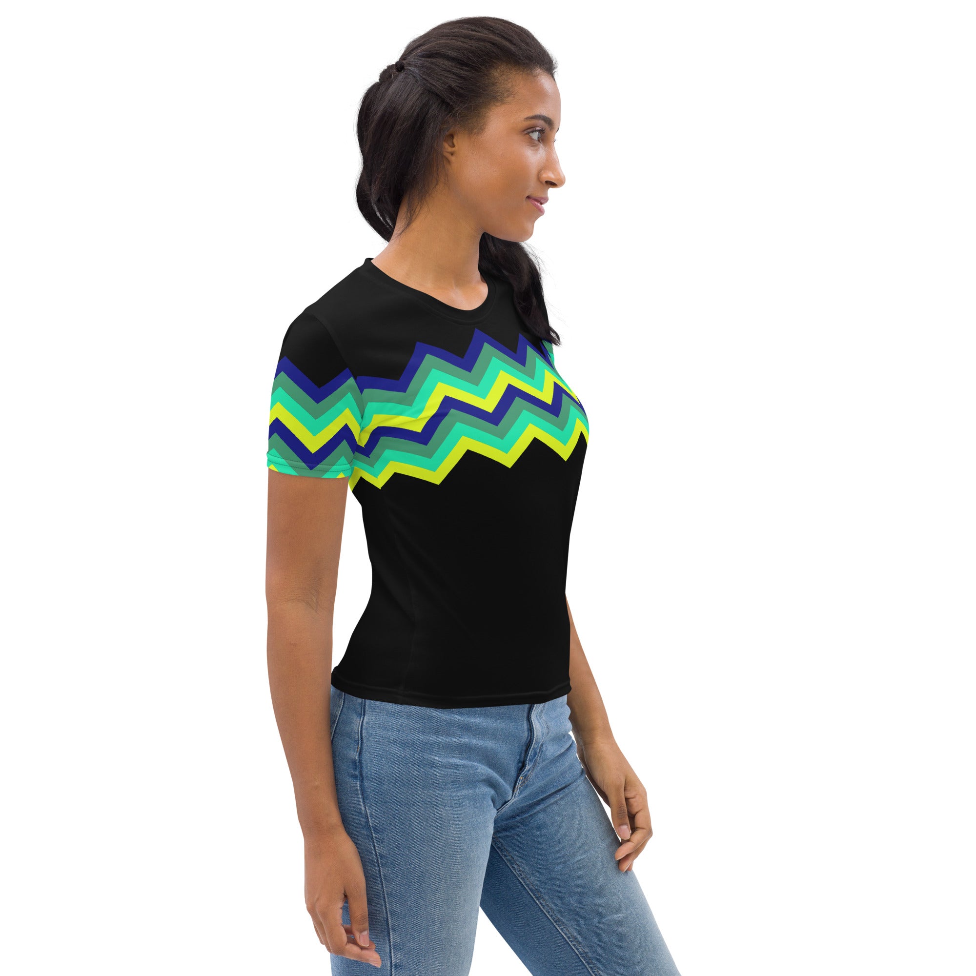 Women's T-shirt-Multicolor Zigzag IV-Black