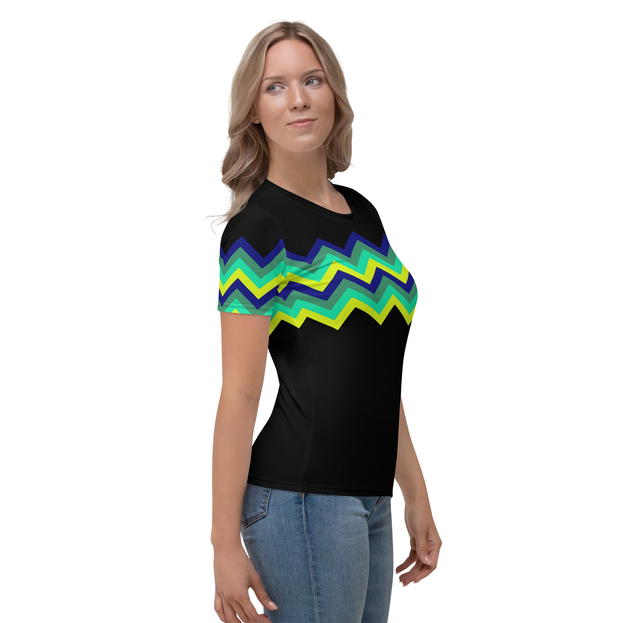 Women's T-shirt-Multicolor Zigzag IV-Black