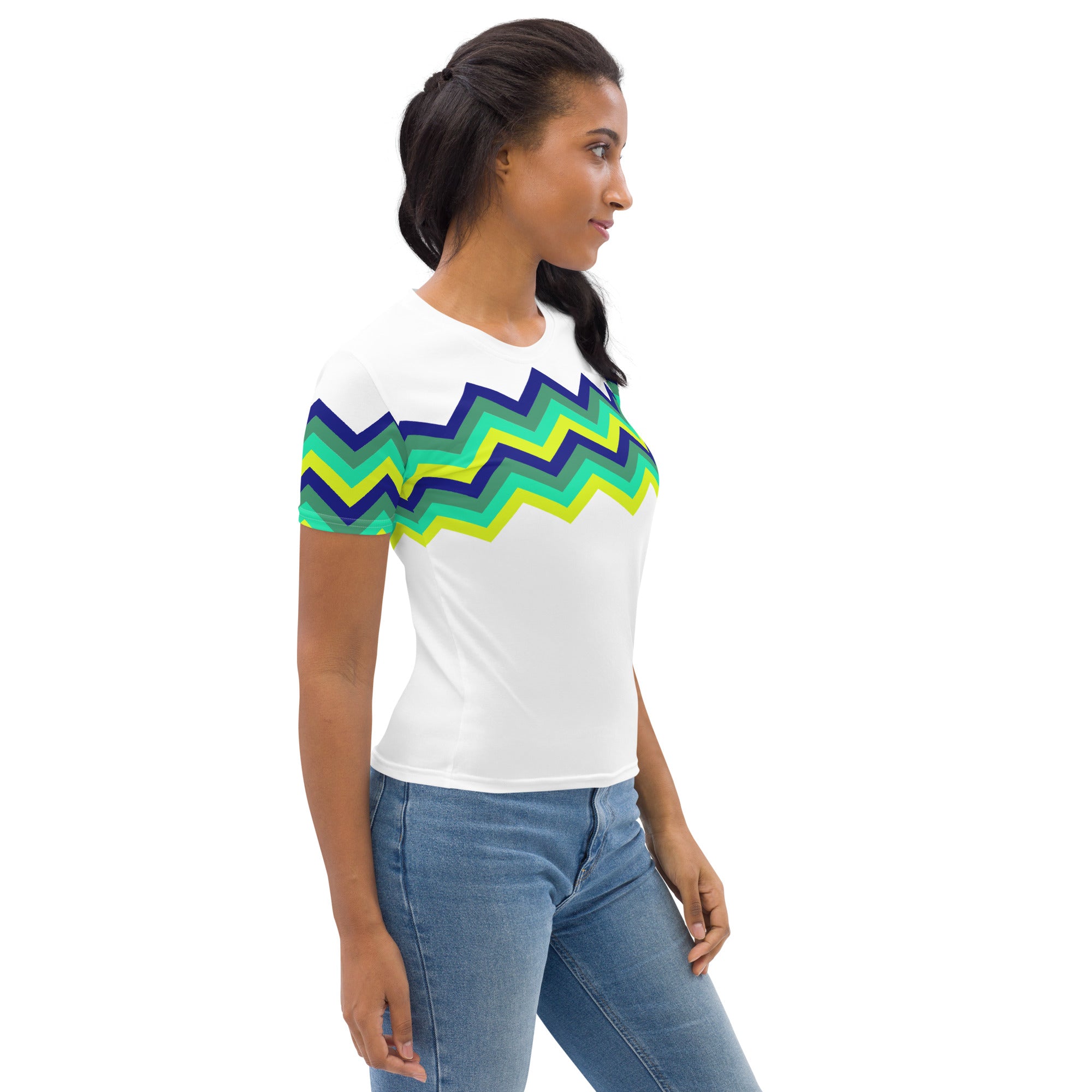 Women's T-shirt-Multicolor Zigzag IV-white