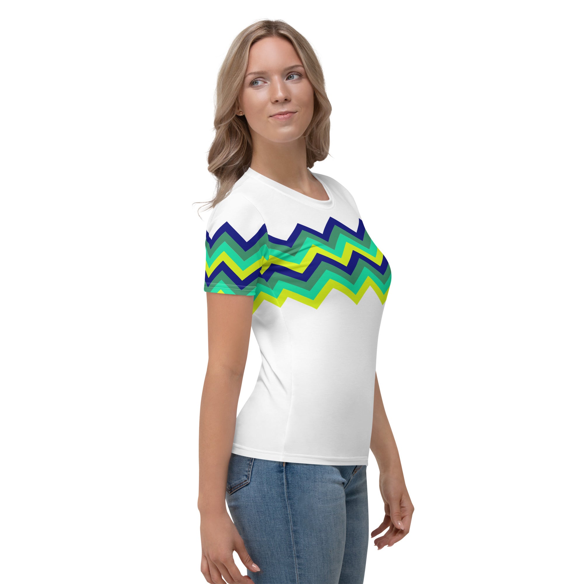 Women's T-shirt-Multicolor Zigzag IV-white