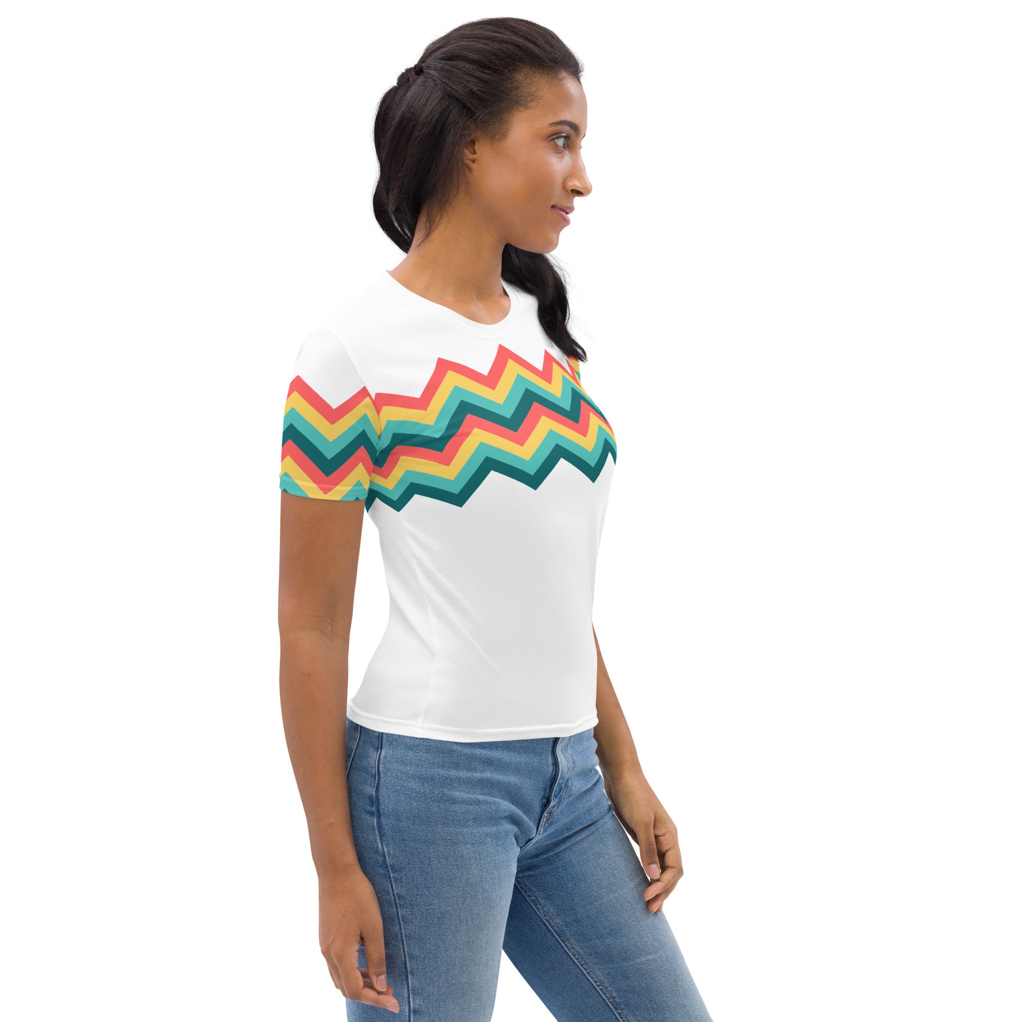 Women's T-shirt-Multicolor Zigzag III-white