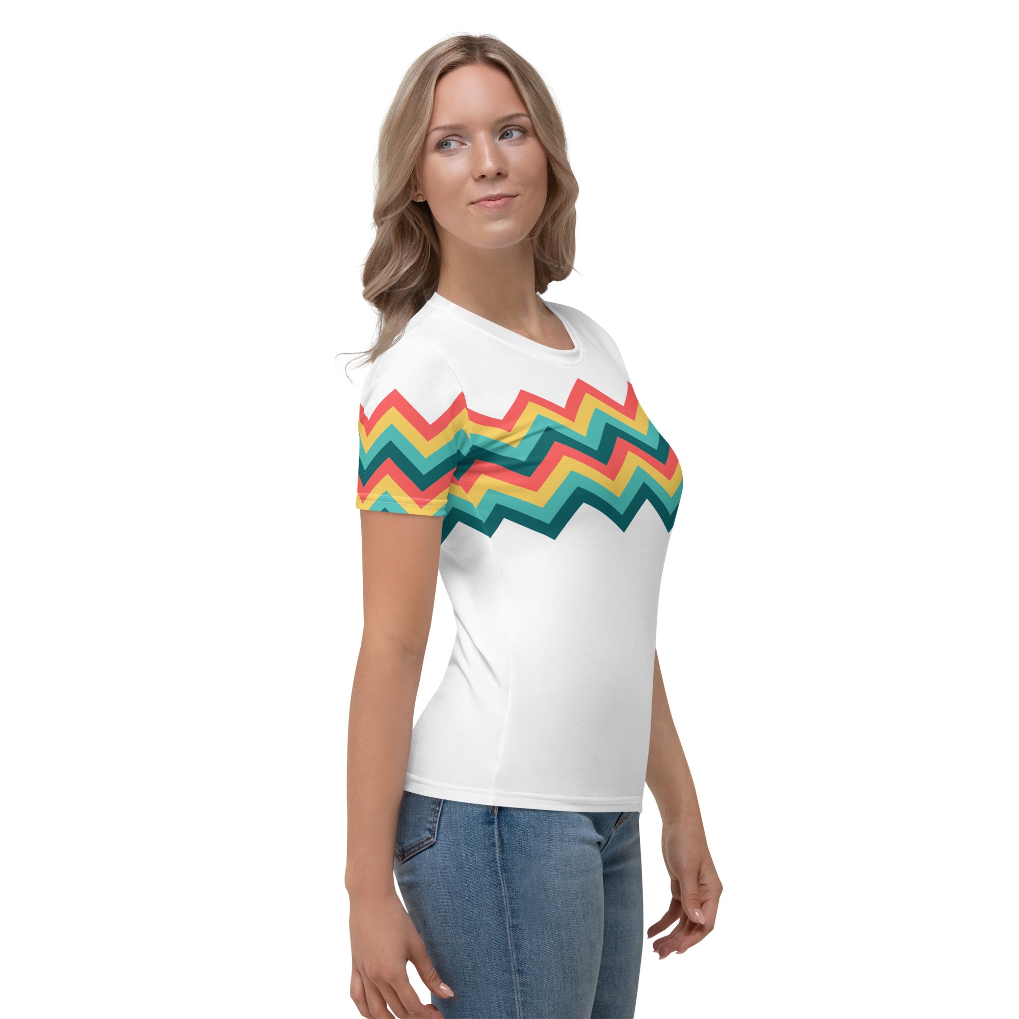 Women's T-shirt-Multicolor Zigzag III-white