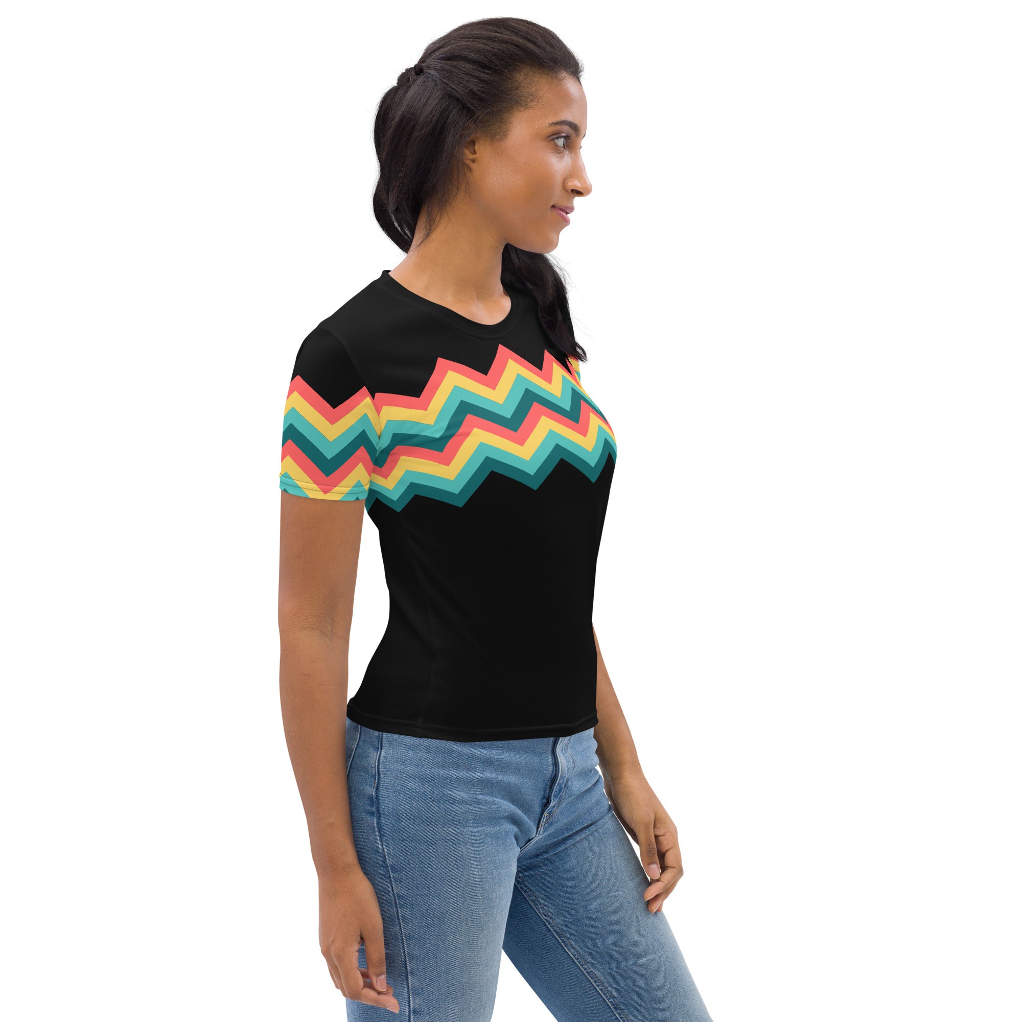 Women's T-shirt-Multicolor Zigzag III-Black