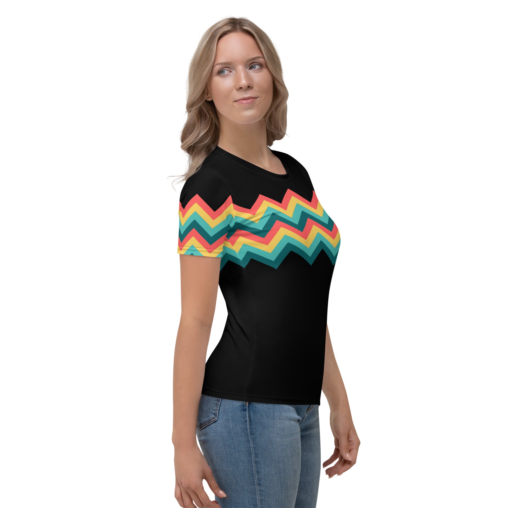 Women's T-shirt-Multicolor Zigzag III-Black