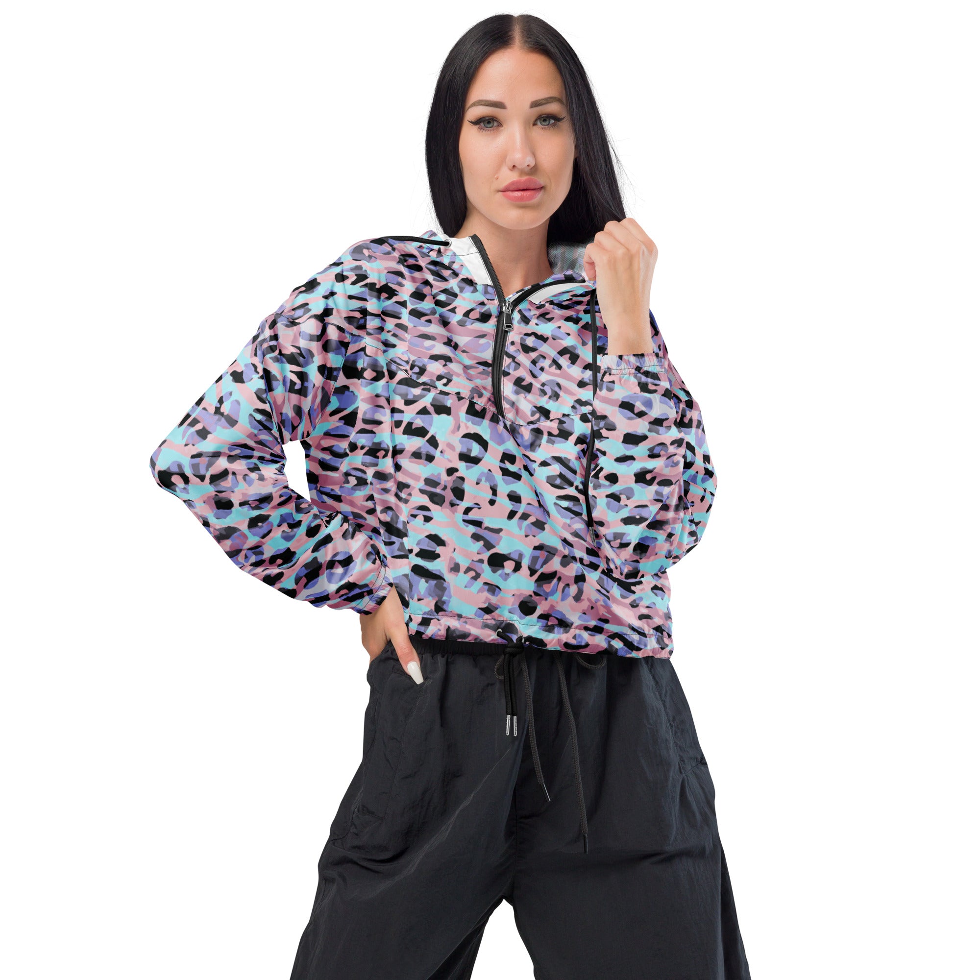 Women’s cropped windbreaker- Leopard Skin I