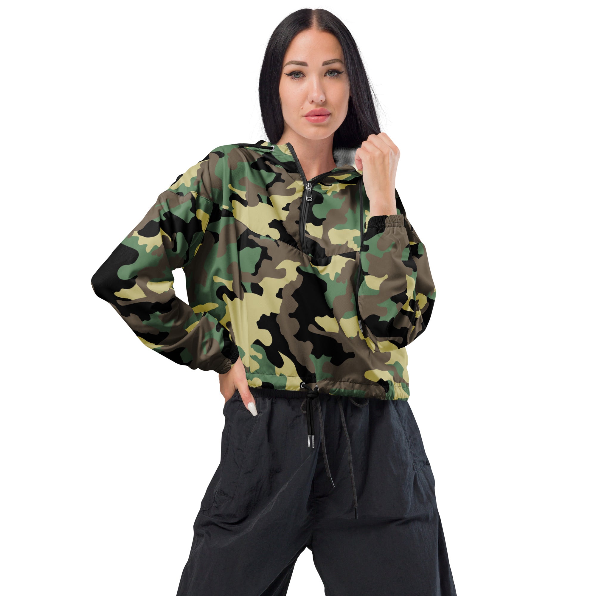 Women’s cropped windbreaker- Camo Green