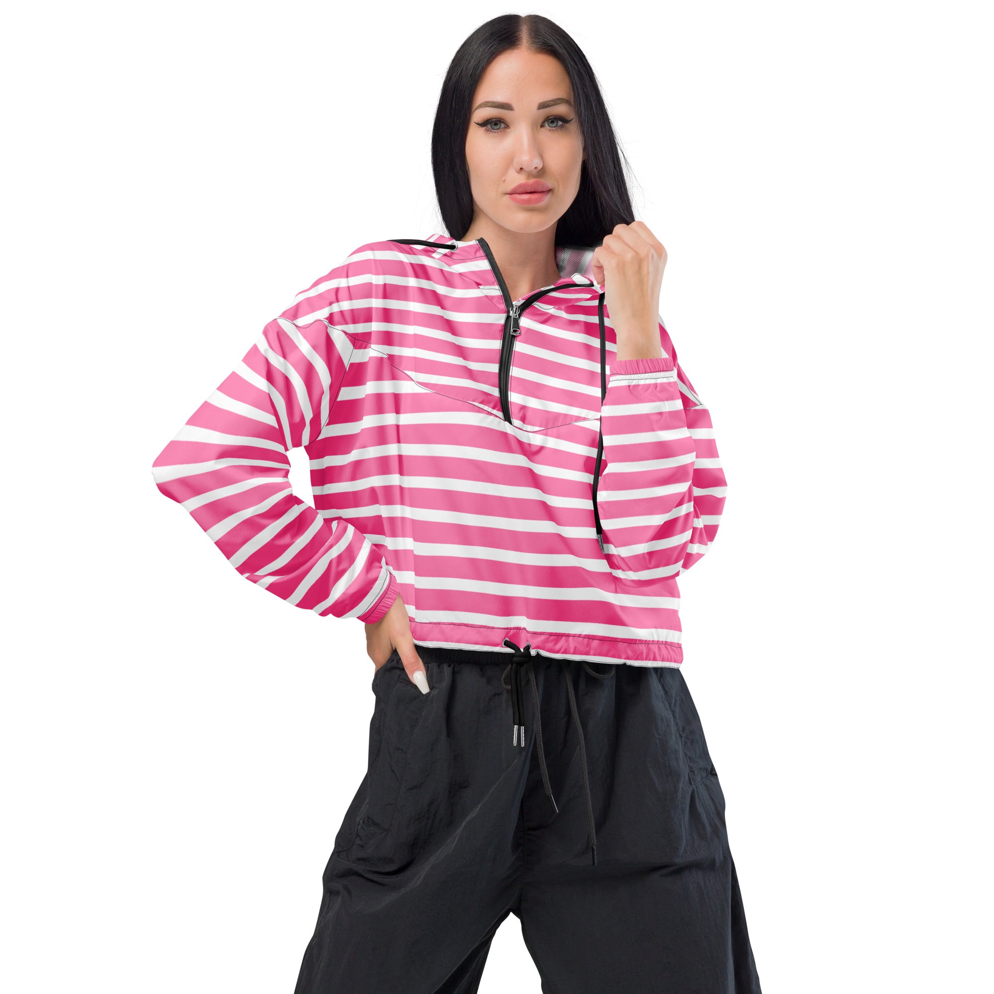 Women’s cropped windbreaker- Pink Stripes