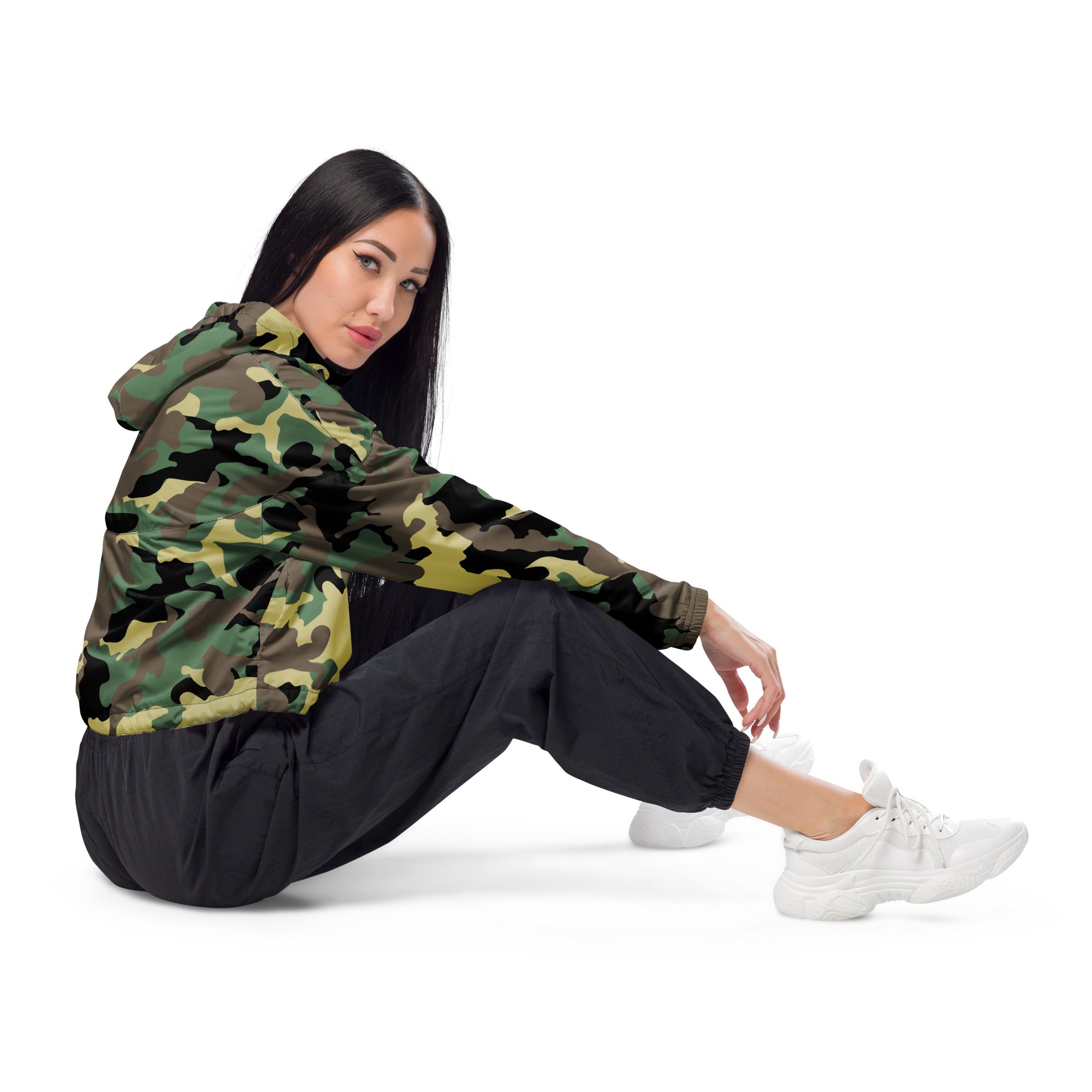 Women’s cropped windbreaker- Camo Green