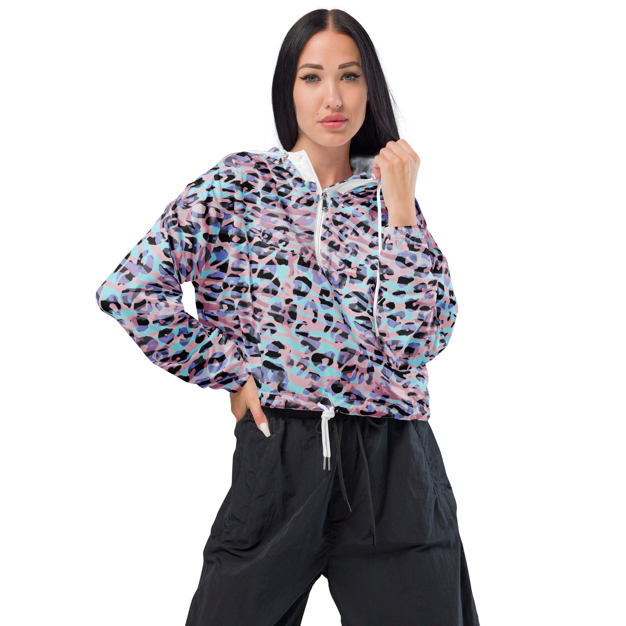 Women’s cropped windbreaker- Leopard Skin I