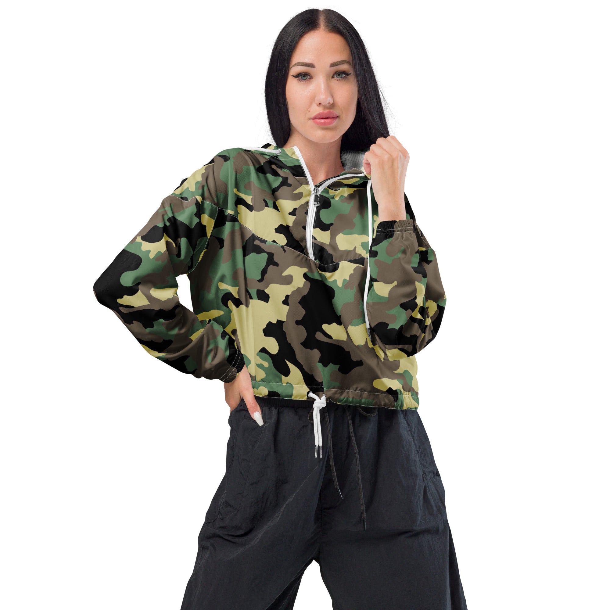 Women’s cropped windbreaker- Camo Green