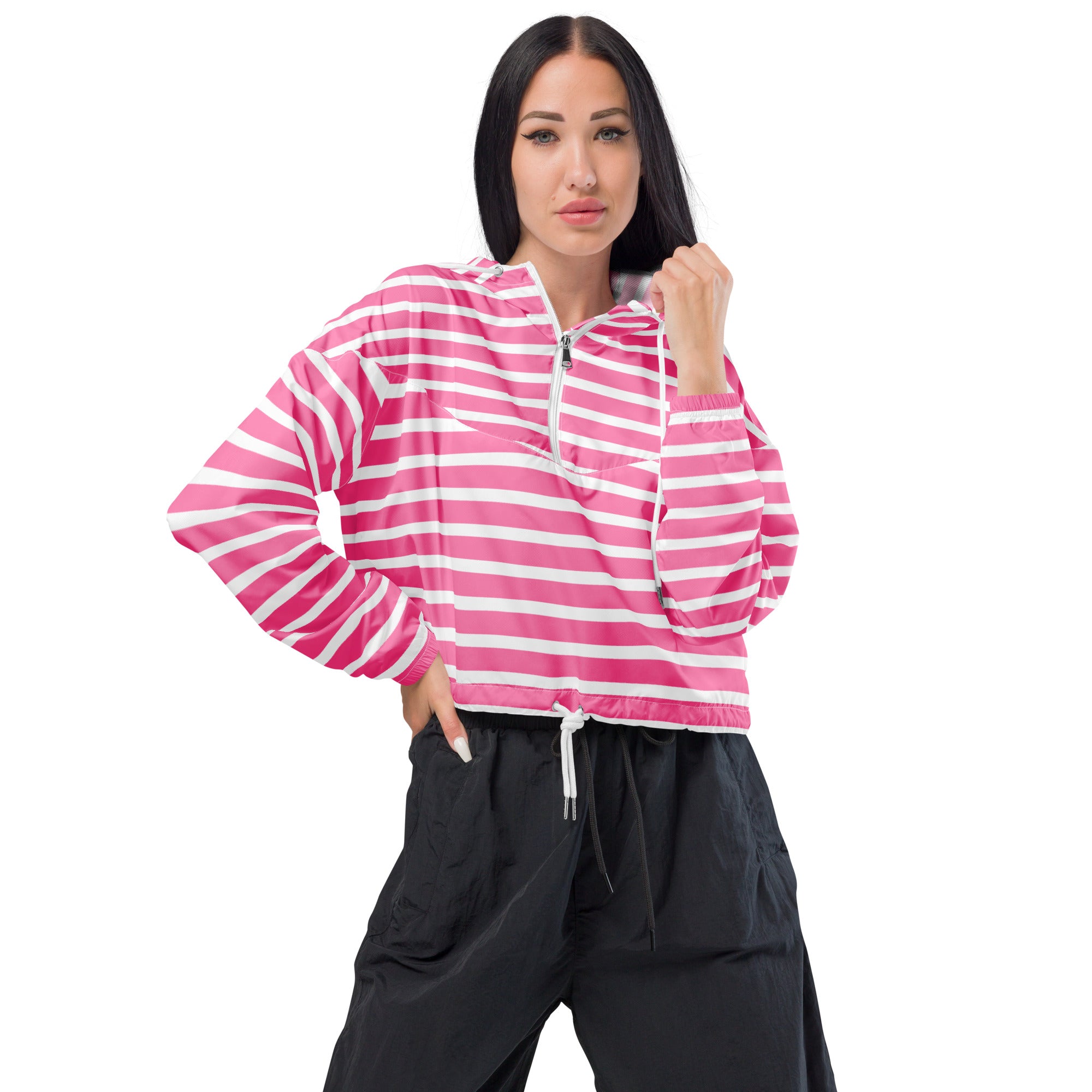 Women’s cropped windbreaker- Pink Stripes