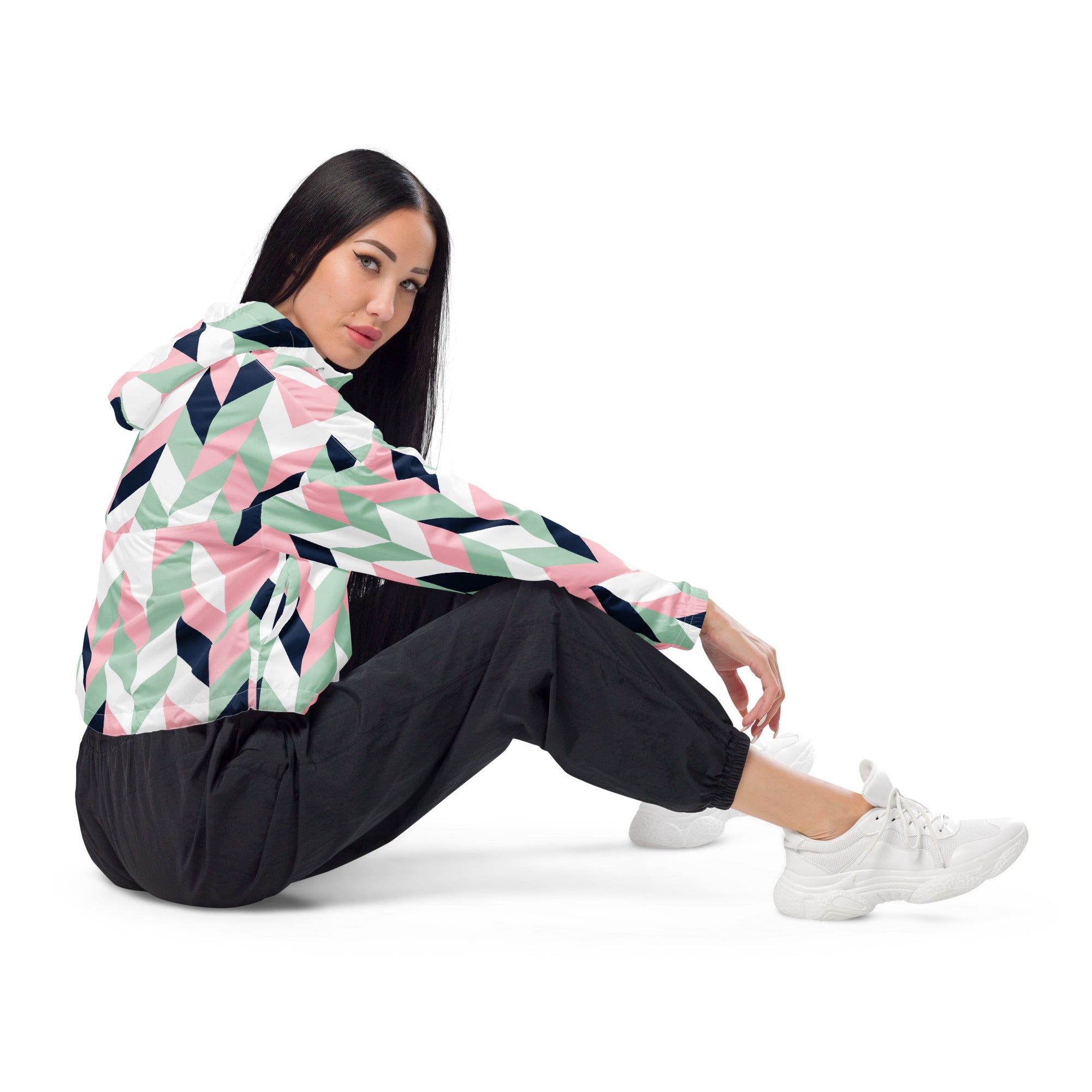 Women’s cropped windbreaker- Chevron