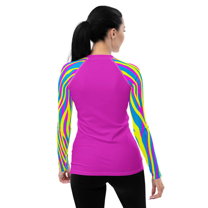 Women's Rash Guard- Funky Zebra Magenta