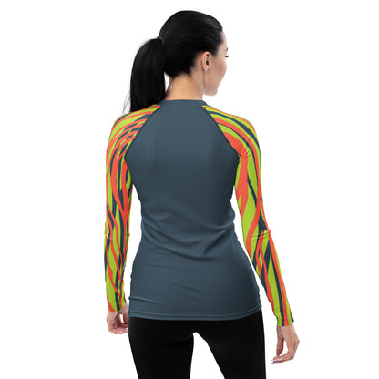 Women's Rash Guard- Funky Zebra Dark Grey
